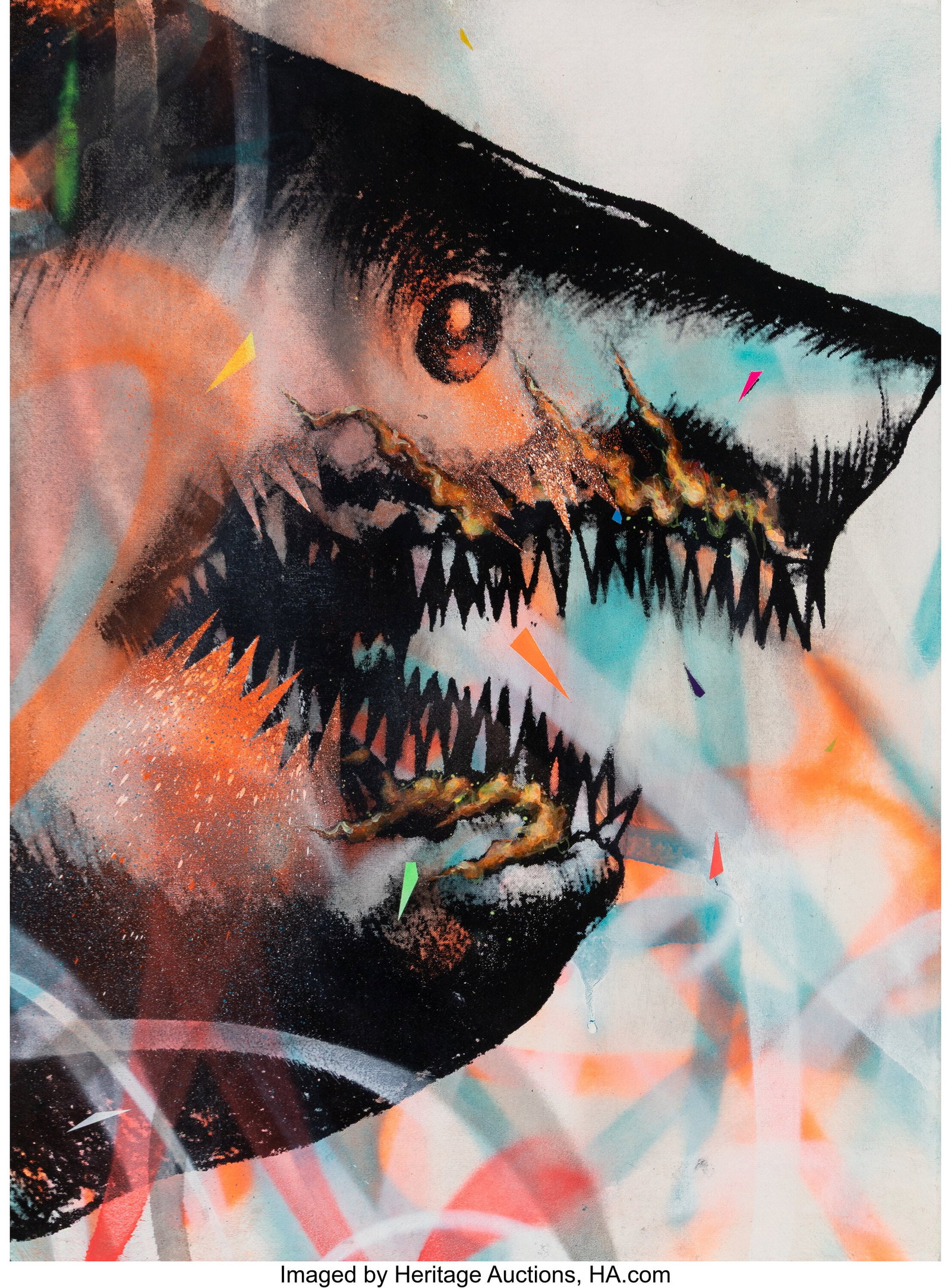 Shark Toof (20th Century) Shark (HPM), 2013 Scre: Shark Toof (20th Century) Shark (HPM), 2013 Screenprint in colors with hand-embellishments on Khadi handmade paper 29-1/2 x 21-3/4 inches (74.9 x 55&perio