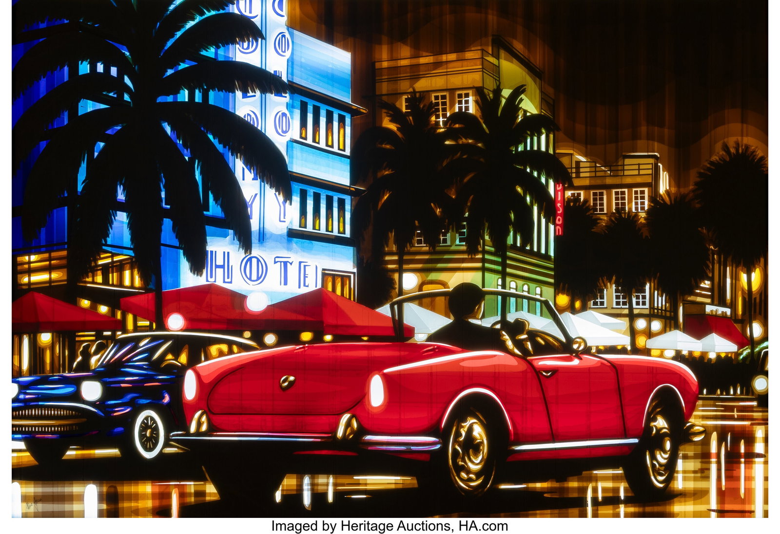 Max Zorn (b. 1982) Night Cruise, 2022 Tape on ac: Max Zorn (b. 1982) Night Cruise, 2022 Tape on acrylic glass with LED lightbox 31 x 45-1/4 inches (78.7 x 114.9 cm) Signed lower left: Max Zorn