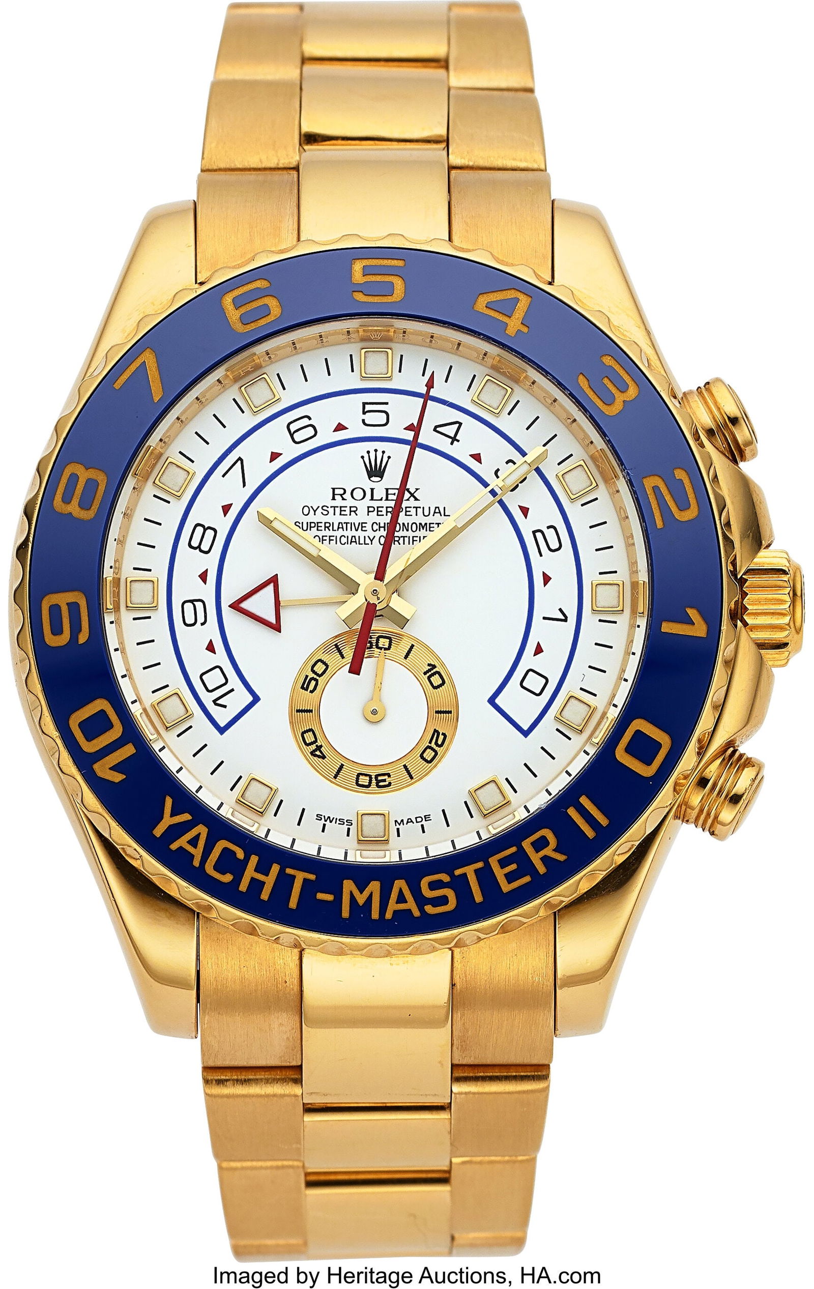Rolex 18k Yellow Gold Yacht Master II Full Set,: Rolex 18k Yellow Gold Yacht Master II Full Set, Ref. 116688 Case: 44 mm, 18k yellow gold, three body, screw-down case back and crown, with 18k yellow gold ce