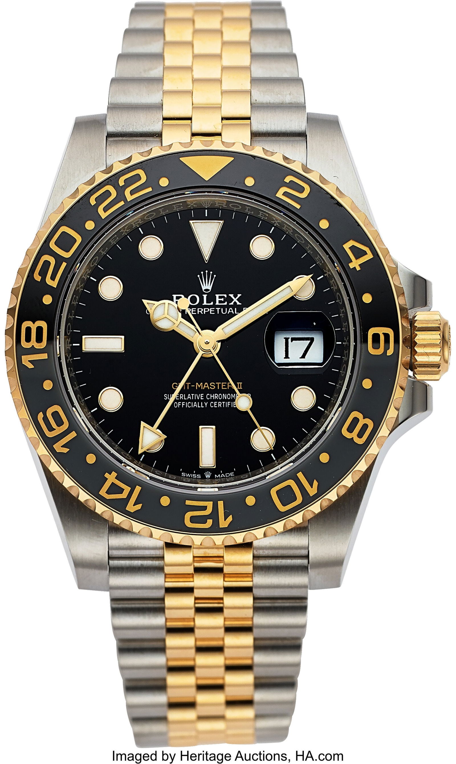 Rolex GMT Master II Steel Yellow Gold Zombie Bla: Rolex GMT Master II Steel Yellow Gold Zombie Black Grey Full Set, Ref. 126713 Case: 40 mm, stainless steel and 18k yellow gold, three body, screw-down case back an