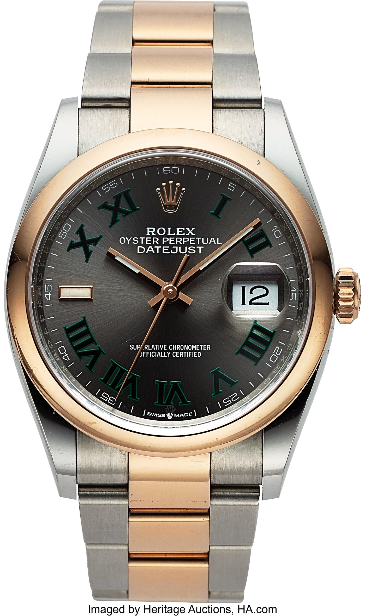 Rolex Oyster Perpetual Datejust Wimbledon Full S: Rolex Oyster Perpetual Datejust Wimbledon Full Set, Ref. 126201 Case: 36 mm, stainless steel and 18k rose gold, three body, screw-down case back and crown, w