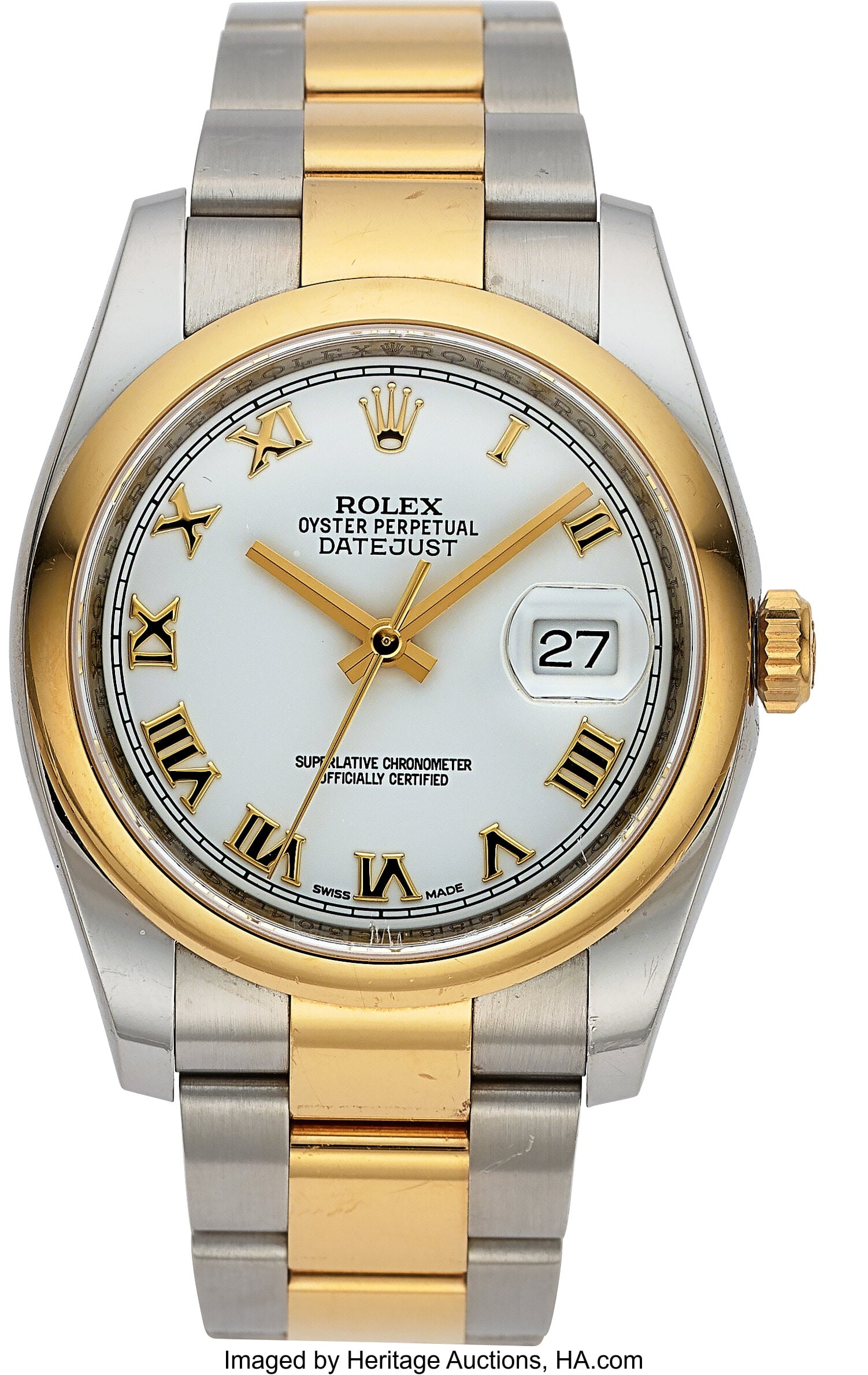 Rolex Oyster Perpetual Datejust Two-Tone Full Se: Rolex Oyster Perpetual Datejust Two-Tone Full Set, Ref. 116203 Case: 36 mm, stainless steel and 18k yellow gold, three body, screw-down case back and crown,