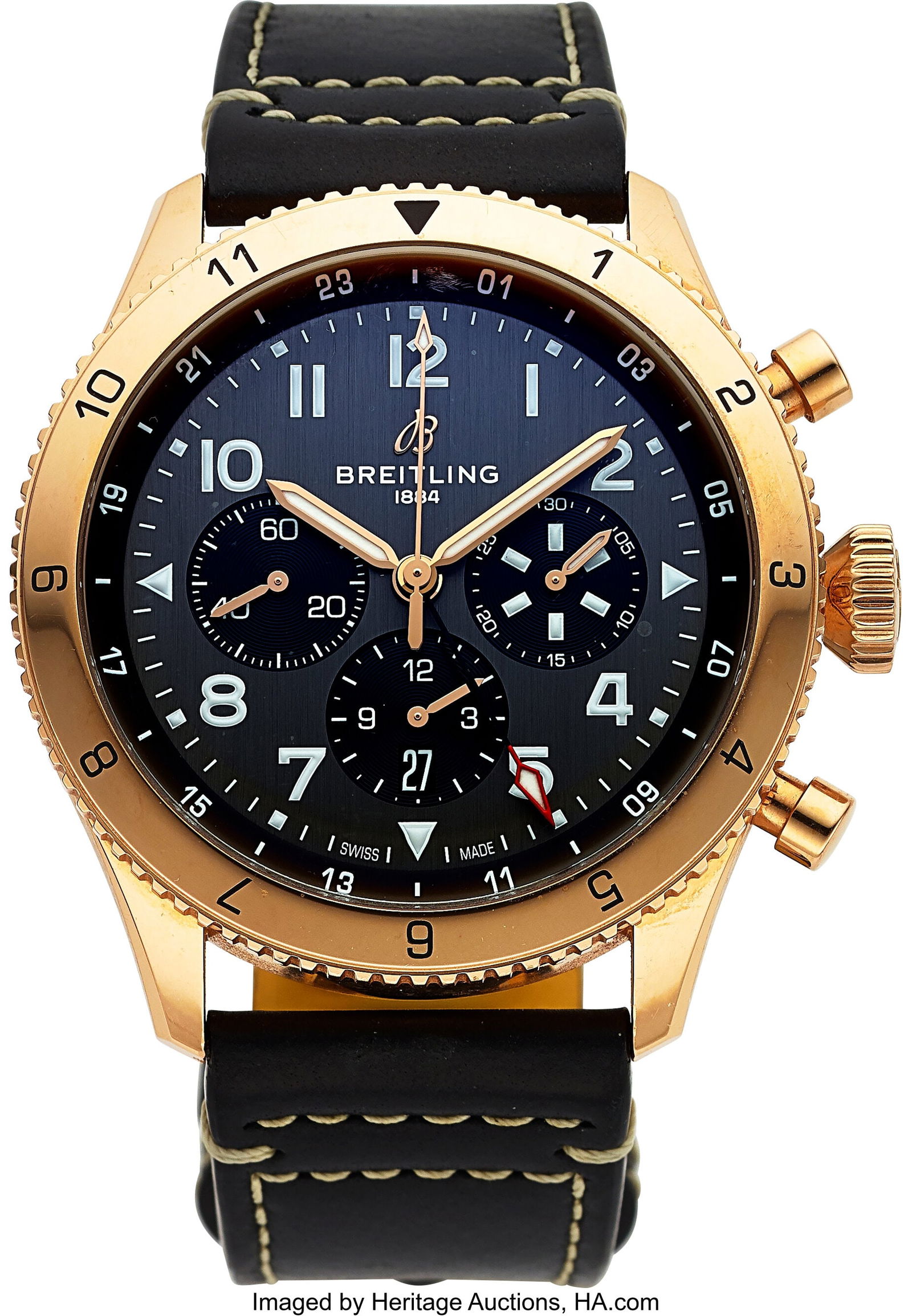 Breitling Super AVI B04 GMT 18k Red Gold Full Se: Breitling Super AVI B04 GMT 18k Red Gold Full Set, Ref. RB0445 Case: 46 mm, 18k red gold, three body, screw-down exhibition case back and crown, and