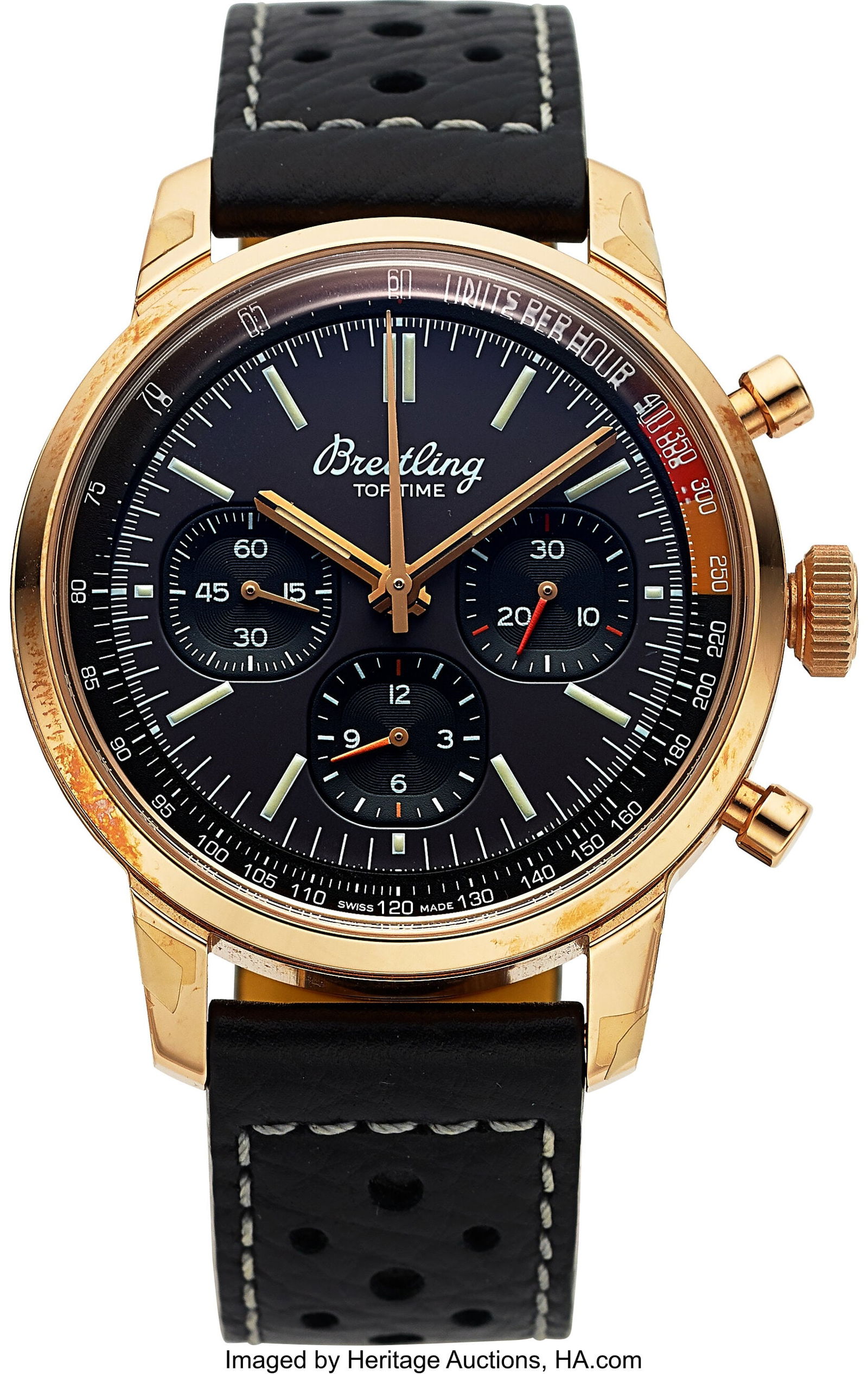 Breitling Top Time B01 18k Chrono Full Set, Ref.: Breitling Top Time B01 18k Chrono Full Set, Ref. RB0176 Case: 41 mm, 18k rose gold, three body, screw-down exhibition case back, 3432913 Dial: brown di
