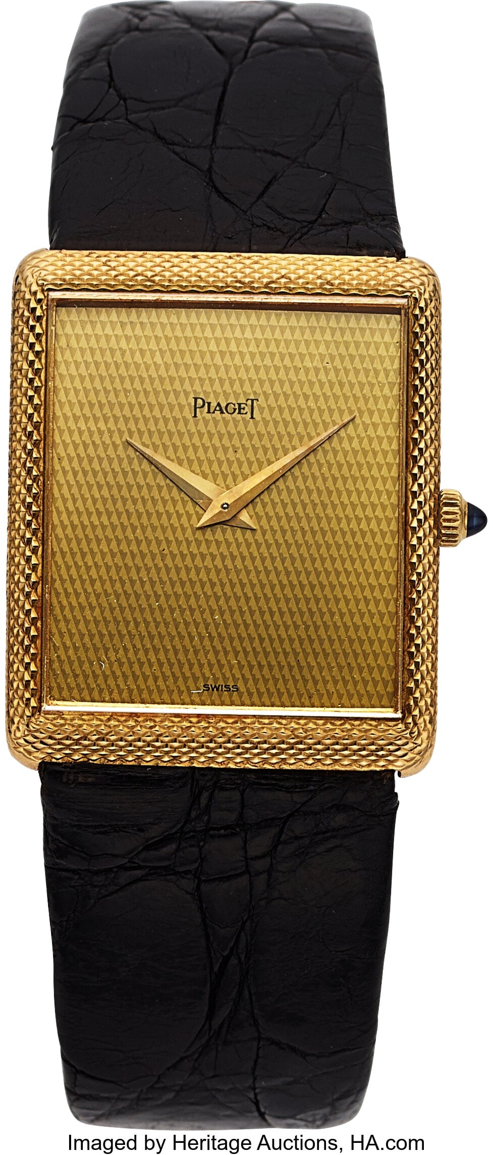 Piaget Protocole 18k Yellow Gold, Ref. 9152 Cas: Piaget Protocole 18k Yellow Gold, Ref. 9152 Case: 24 mm x 29 mm, 18k yellow gold, two body with guilloche pattern and gem set crown, 306252 Dial: guilloche