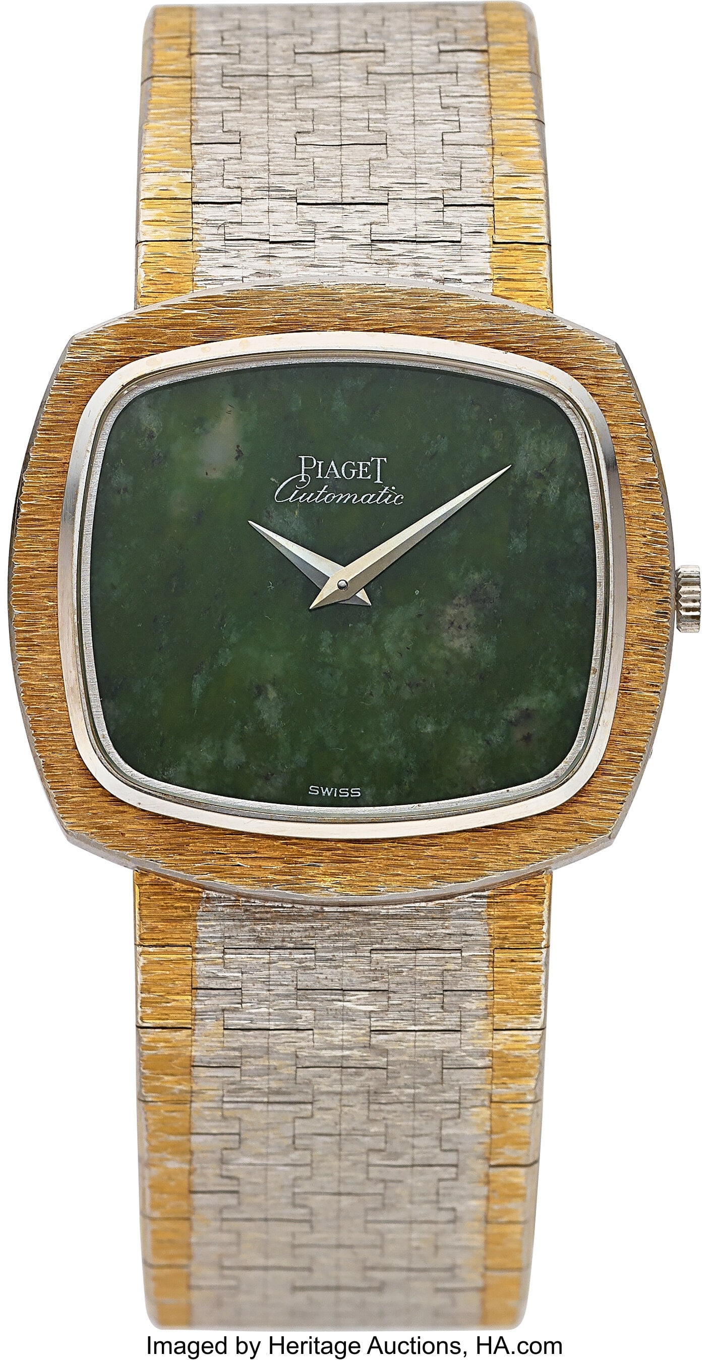 Piaget, Jade Dial, Two Tone 18k, Ref. 12431A6 C: Piaget, Jade Dial, Two Tone 18k, Ref. 12431A6 Case: 32 mm x 30 mm, 18k white gold, three body, 4 screw case back, No. 174748 Dial: