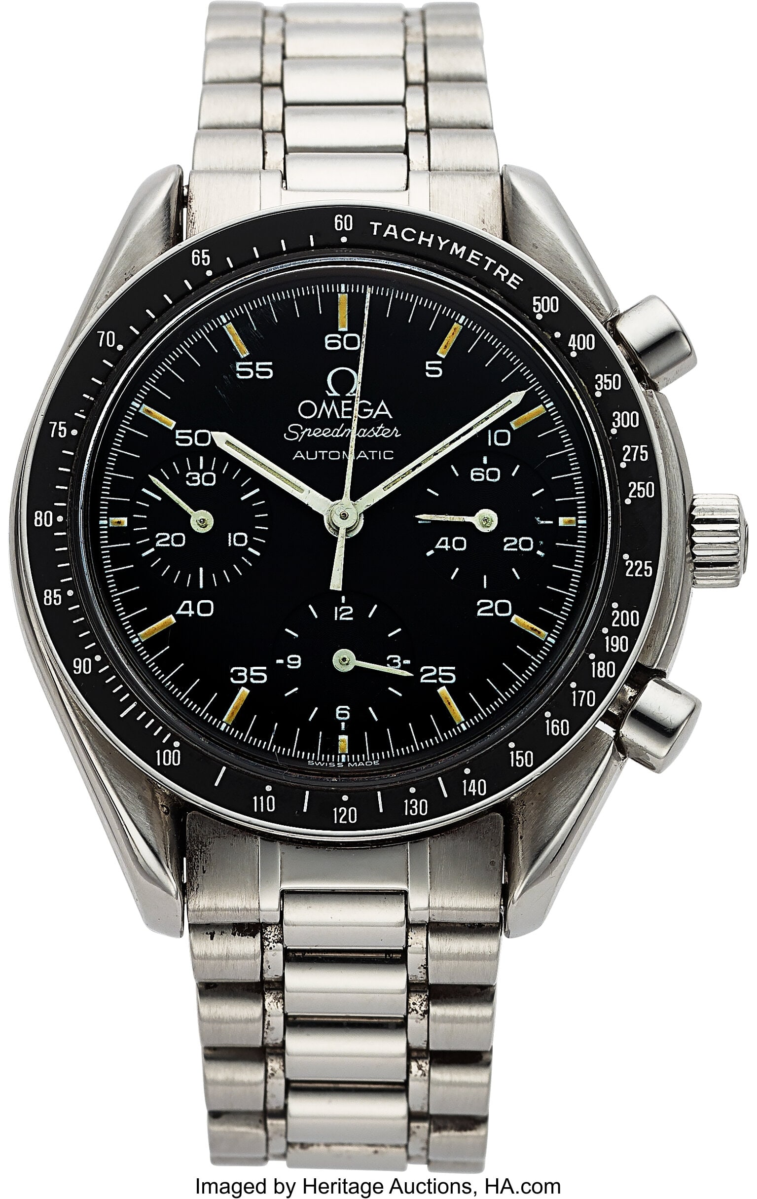 Omega Speedmaster Automatic Reduced, Ref. 3510.5: Omega Speedmaster Automatic Reduced, Ref. 3510.50.00 Case: 39 mm, stainless steel, three body, screw-down case back, fixed black tachymeter bez