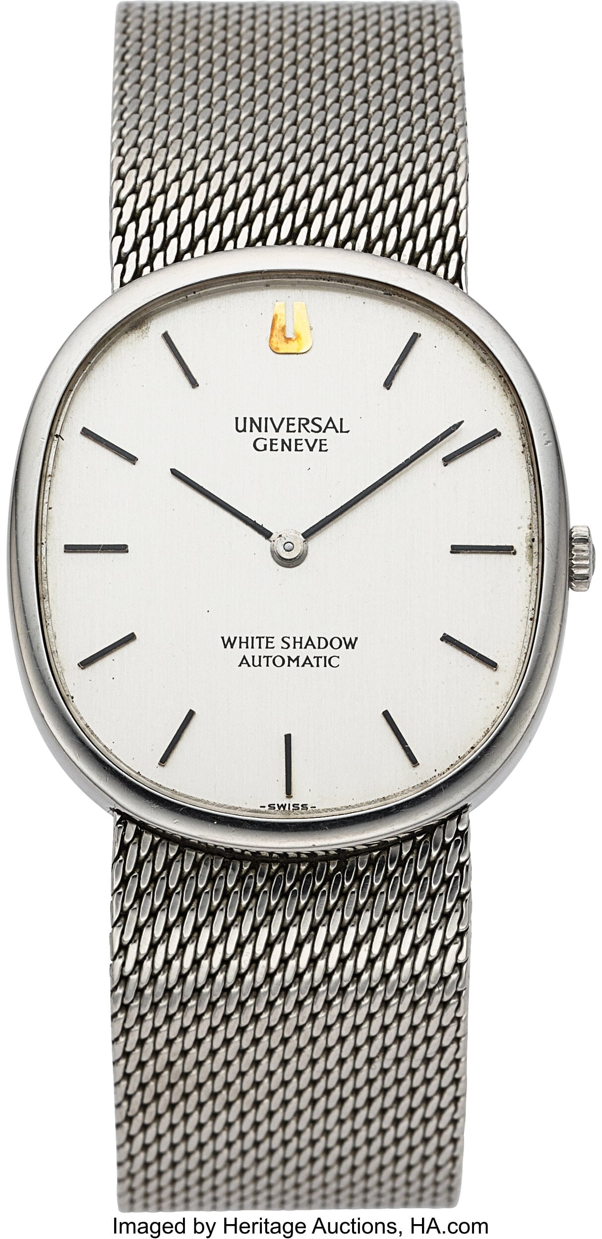 Universal Geneve White Shadow Automatic, Ref. 86: Universal Geneve White Shadow Automatic, Ref. 866104 Case: 31 mm x 34 mm, stainless steel, two body, snap-on case back, No. 3200799 Dial: silver