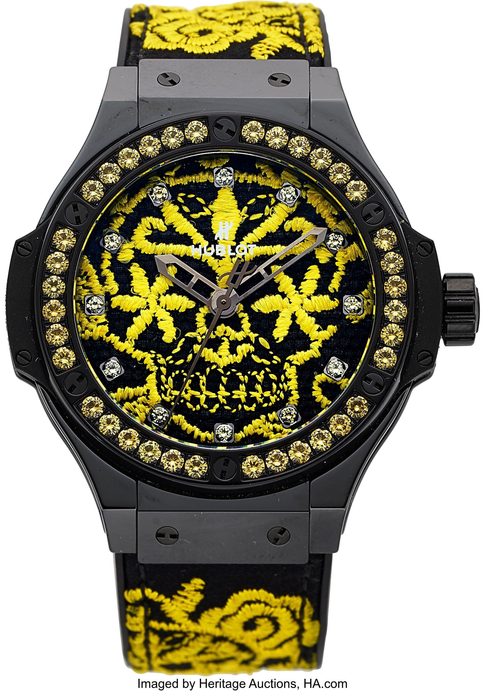 Hublot Big Bang LE Broderie Sugar Skull "Sunflow: Hublot Big Bang LE Broderie Sugar Skull "Sunflower", LE 10/100, Full Set, Ref. 343.CY.5690.NR.1211 Case: 41 mm, ceramic,