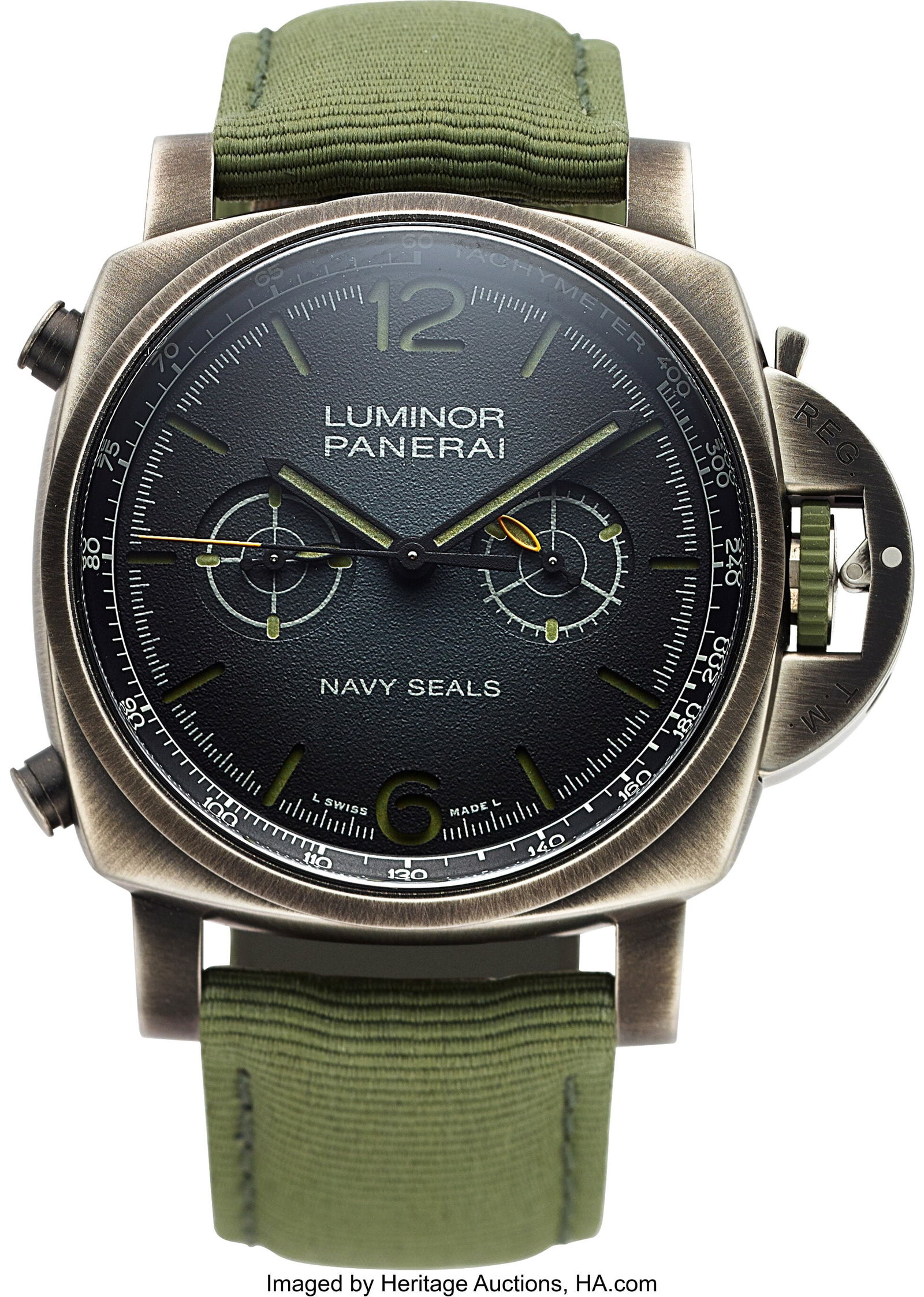 Luminor Panerai Chrono Navy SEALs Limited Editio: Luminor Panerai Chrono Navy SEALs Limited Edition 136/562 Full Set, Ref. PAM01409 Case: 43 mm x 44 mm, brushed steel, three body, screw-down case back,