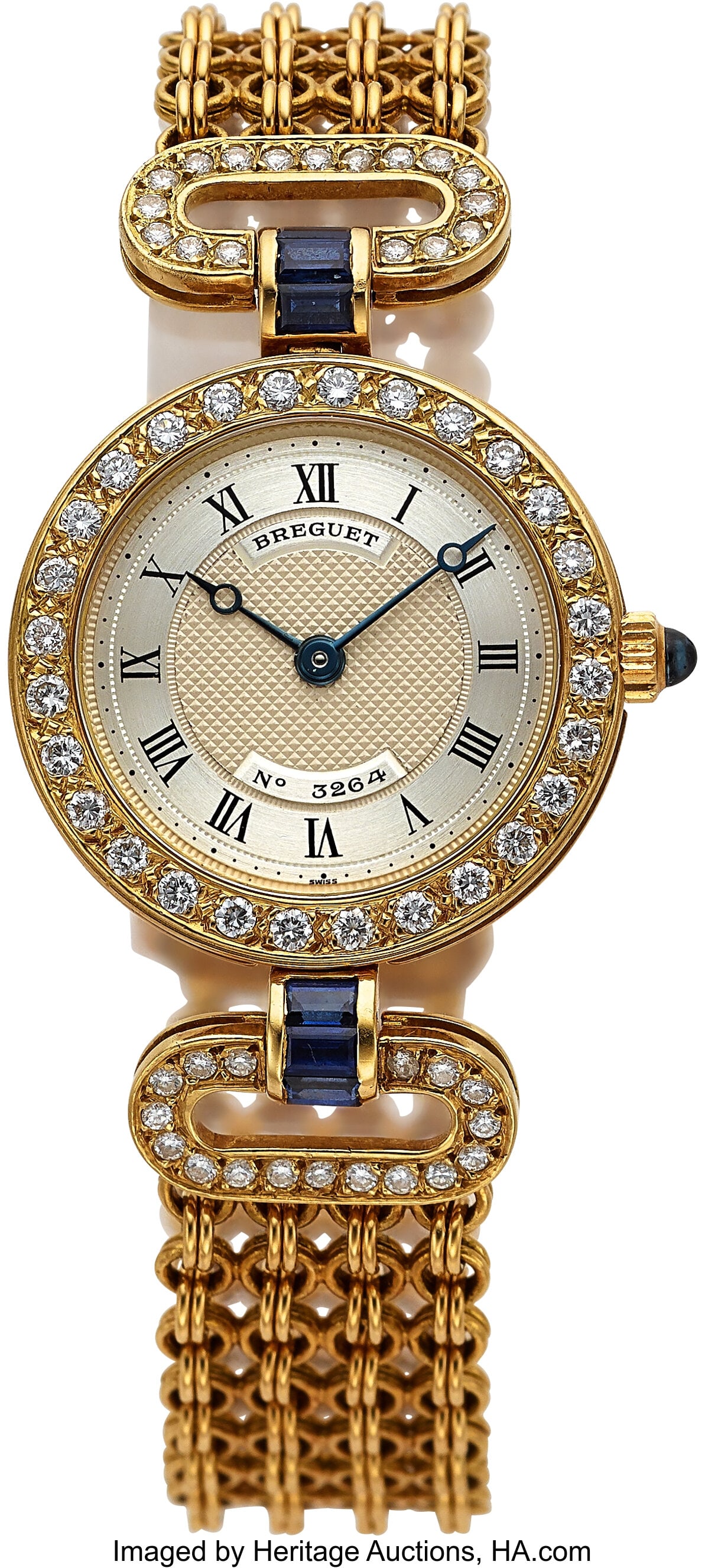 Breguet Lady's 18k Yellow Gold, Diamond Set Beze: Breguet Lady's 18k Yellow Gold, Diamond Set Bezel and Lugs Bracelet Wristwatch, Ref. 8251BA, Full Set, Circa 1990 Case: 25 mm, 18k yellow gold, two