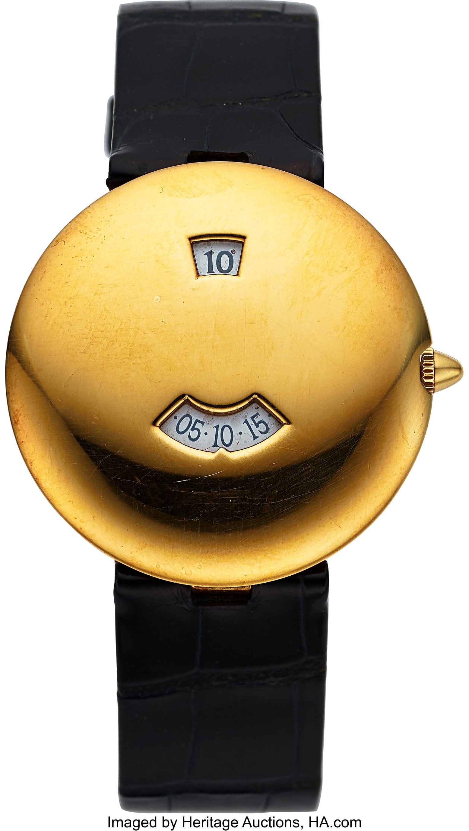 Chaumet Jump Hour, 18k Yellow Gold, Ref. 10A Ca: Chaumet Jump Hour, 18k Yellow Gold, Ref. 10A Case: 35 mm, 18k yellow gold, two body, 18k yellow gold mask, and snap-on case back, No. 710