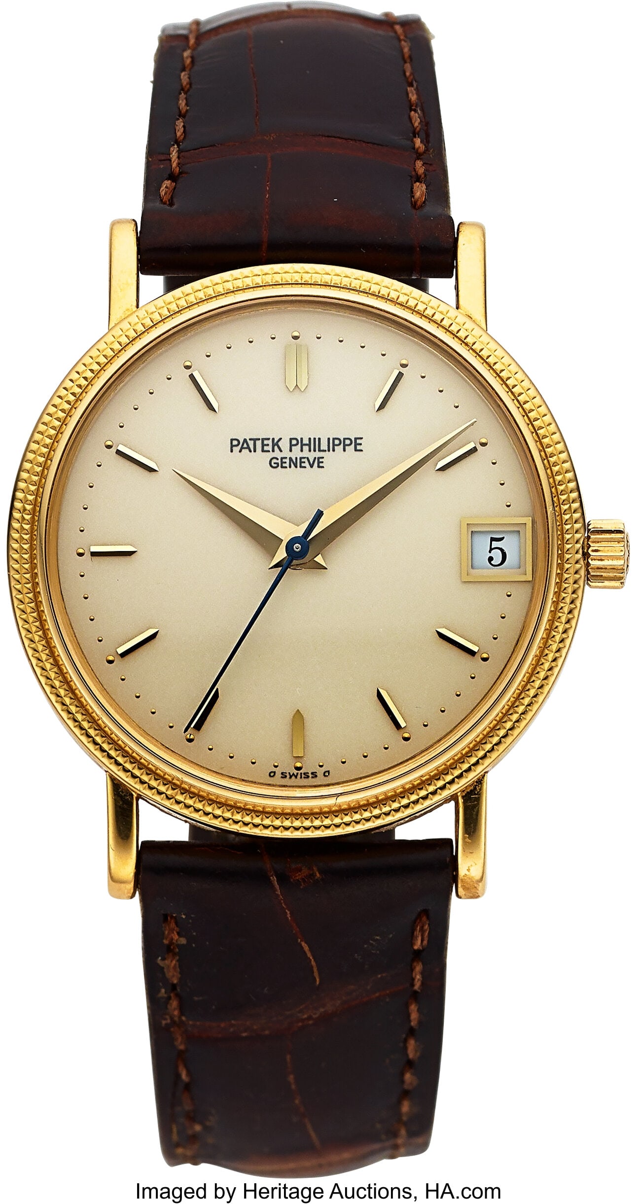 Patek Philippe Clous de Paris Calatrava 18k Yell: Patek Philippe Clous de Paris Calatrava 18k Yellow Gold with Box, Ref. 3802/200 Case: 33 mm, 18k yellow gold, three body, snap-back case back, and hobnai