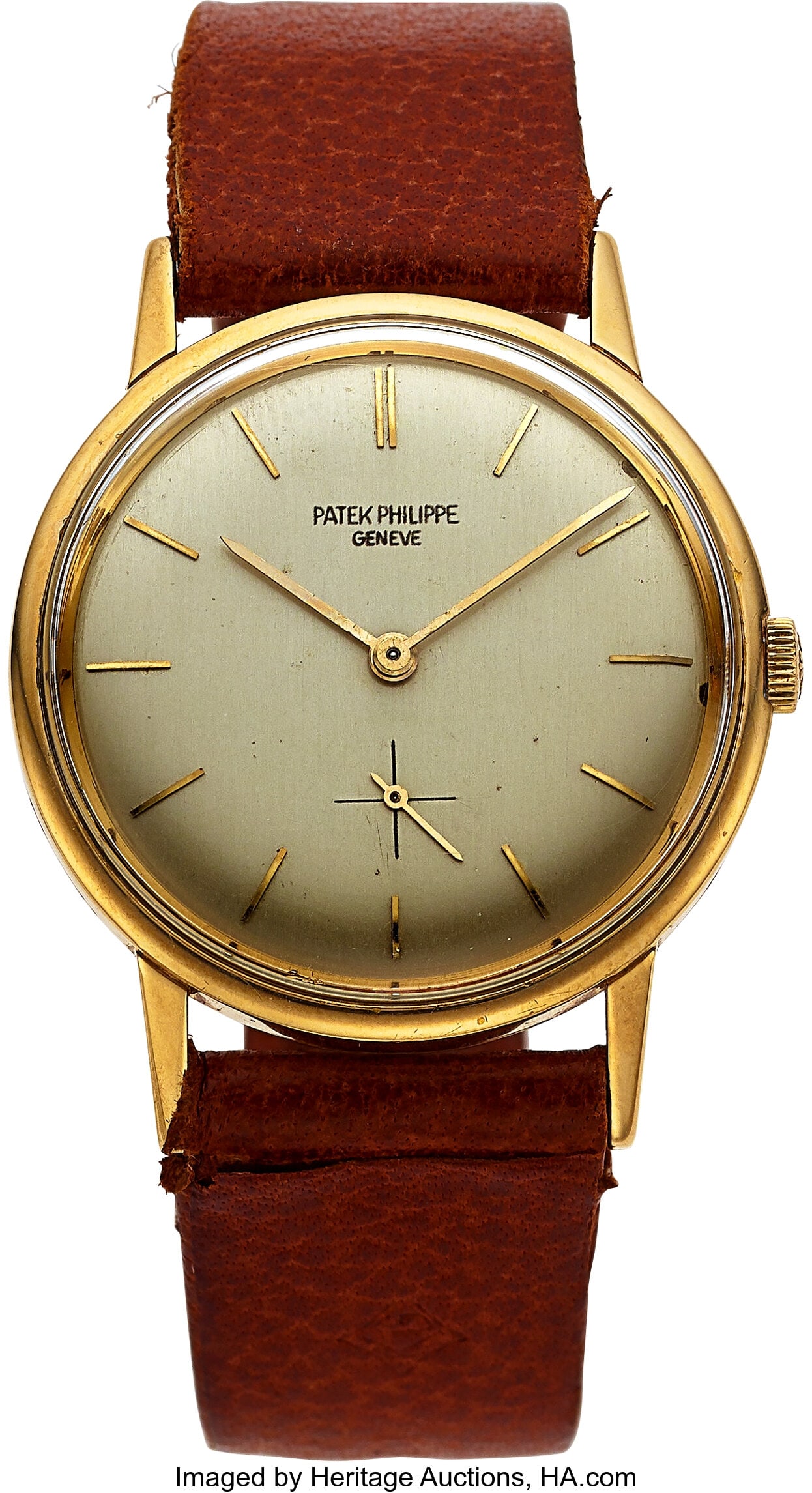 Patek Philippe 18k Yellow Gold Calatrava, Ref. 3: Patek Philippe 18k Yellow Gold Calatrava, Ref. 3416 Case: 33 mm, 18k yellow gold, two body, snap-on case back, No. 2632073 Dial: cream colored