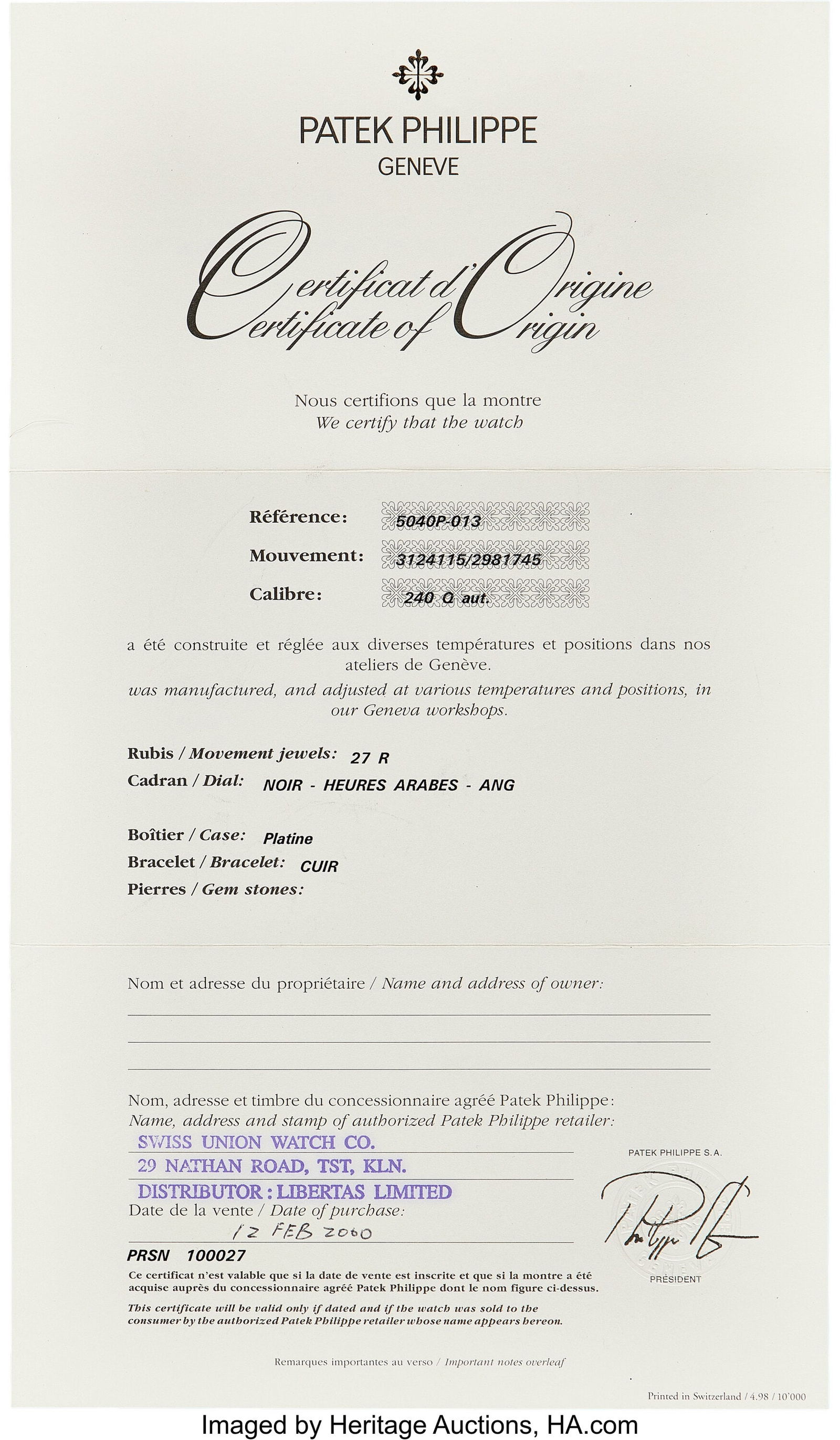 Patek Philippe, Ref. 5040P-013, Platinum Tonneau - 5