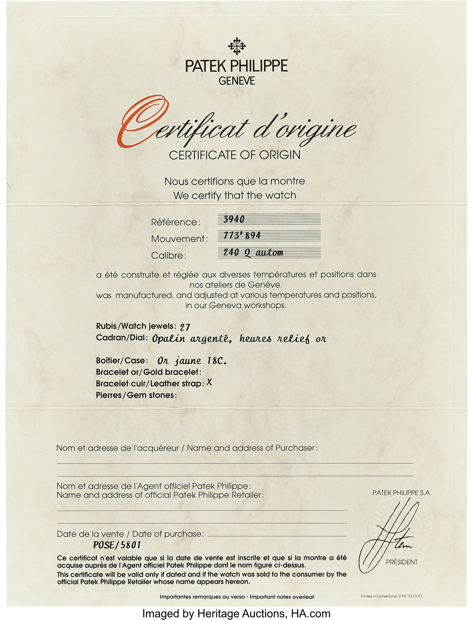 Patek Philippe, Very Fine Ref. 3940, 18k Gold Pe - 6