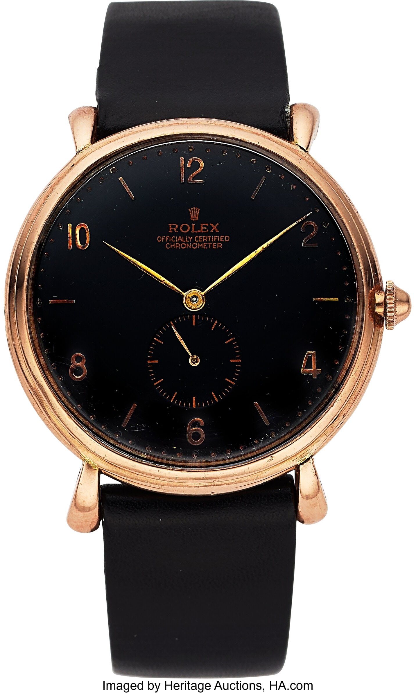 Rolex, Ref. 4134 Large Rose Gold & Steel Automat: Rolex, Ref. 4134 Large Rose Gold & Steel Automatic, circa 1940's Case: 37 mm, rose gold and steel, two body, steel snap back, rounded and stepped b