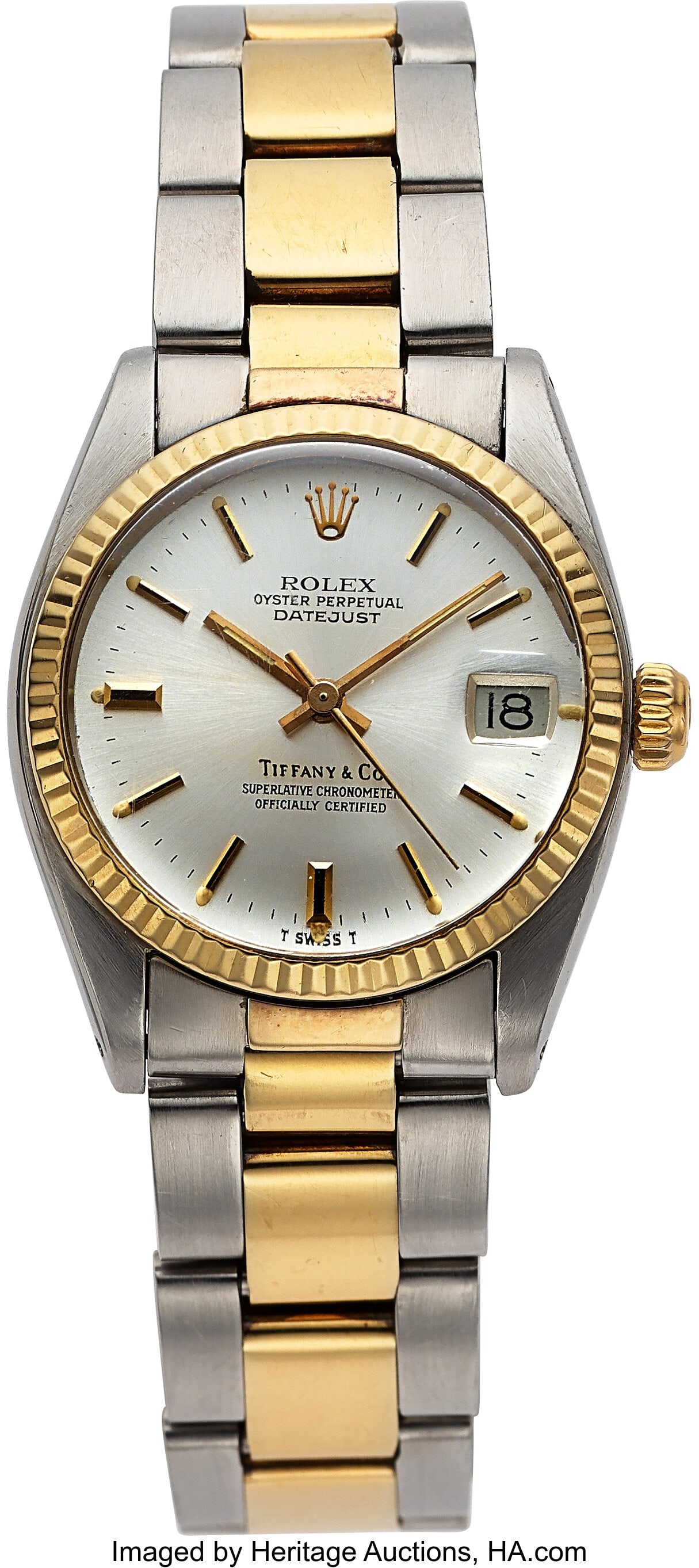 Rolex Ref. 6827/3 Mid-Size Steel And 18K Yellow: Rolex Ref. 6827/3 Mid-Size Steel And 18K Yellow Gold Tiffany Dial Wristwatch Case: 31mm, steel & 18K yellow gold, three body case, screw-down case back, 18