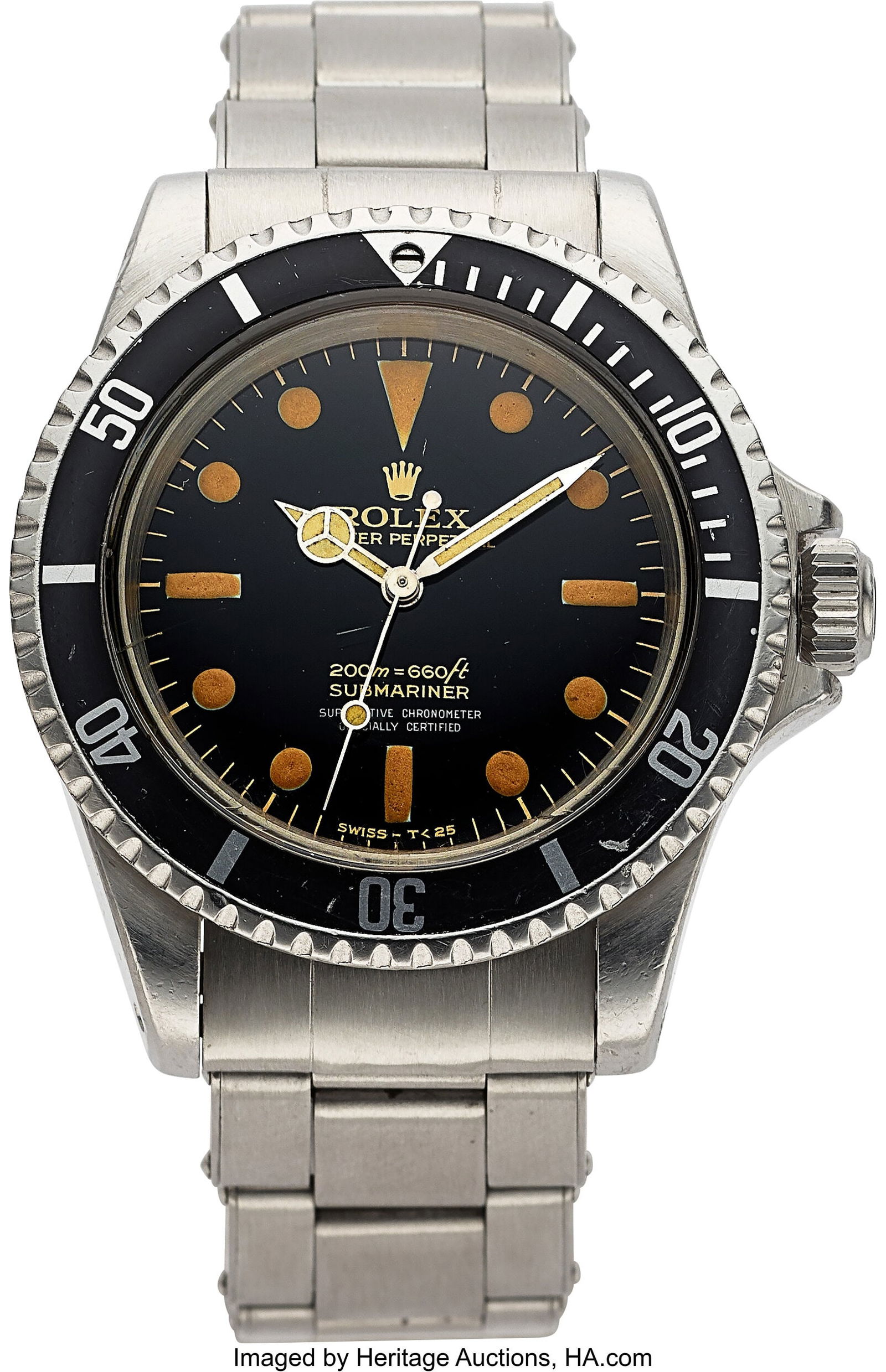 Rolex, Rare Gilt Four Line Ref. 5512/5513 Oyster: Rolex, Rare Gilt Four Line Ref. 5512/5513 Oyster Perpetual Submariner, circa 1966 Case: 40 mm, stainless steel, screw down case back marked 5513 III.66&