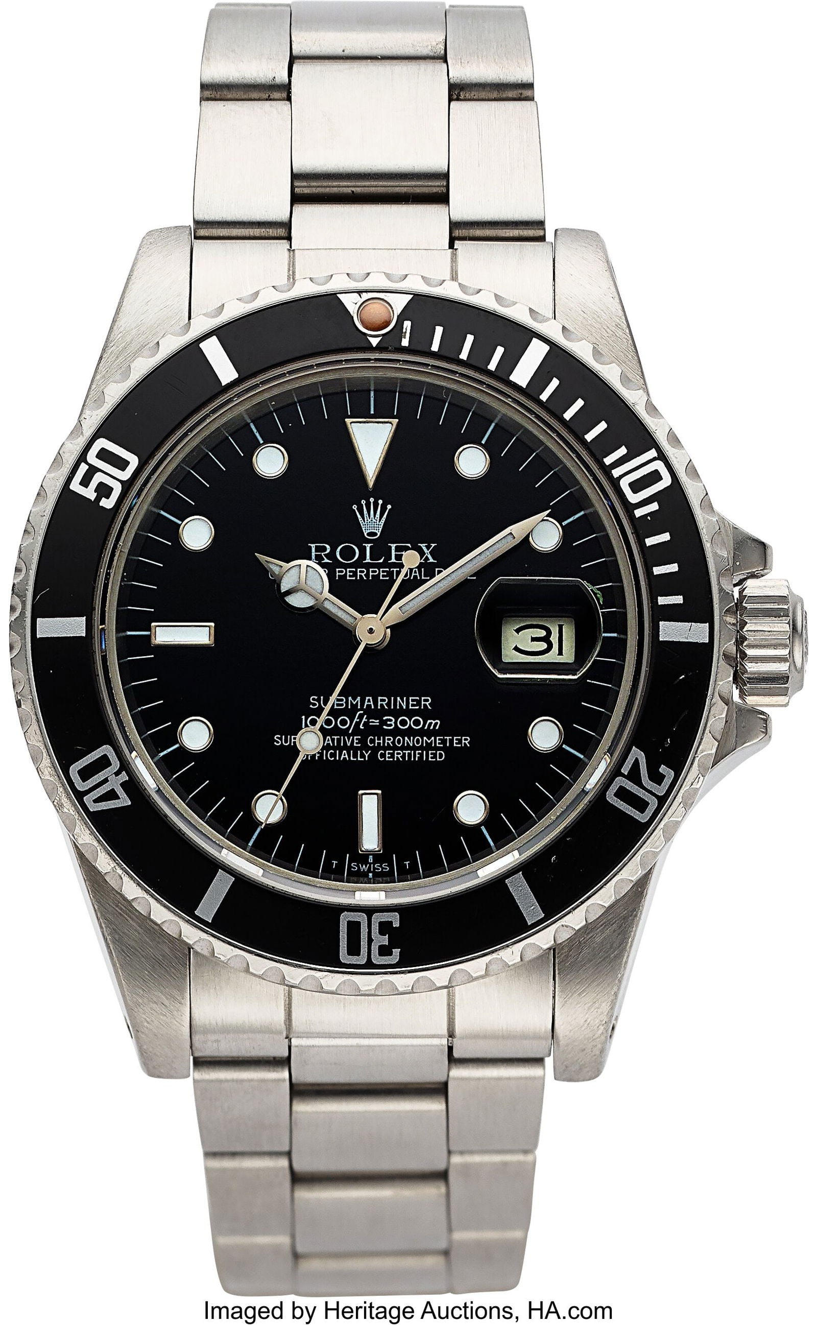 Rolex Oyster Perpetual Date Submariner, Ref. 168: Rolex Oyster Perpetual Date Submariner, Ref. 16800 Case: 40 mm, stainless steel, three body, screw-down case back and crown, and unidirectional rotating beze