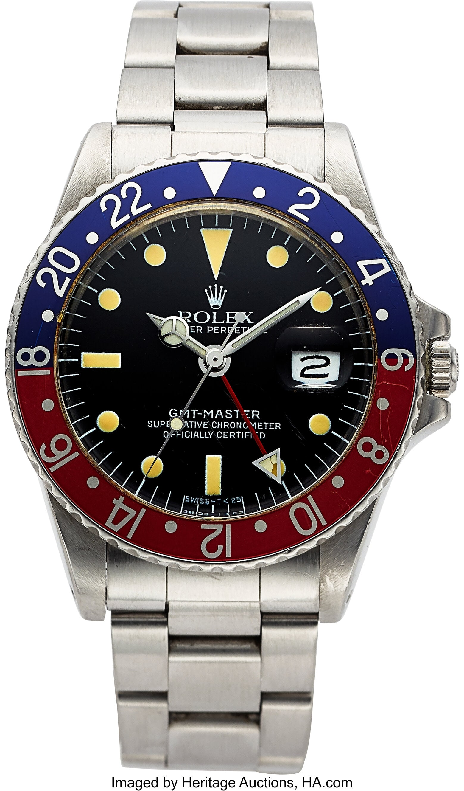 Rolex Oyster Perpetual GMT-Master "Pepsi", Ref.: Rolex Oyster Perpetual GMT-Master "Pepsi", Ref. 1675 Case: 40 mm, stainless steel, three body, screw-down case back and crown, bi-directional rotating