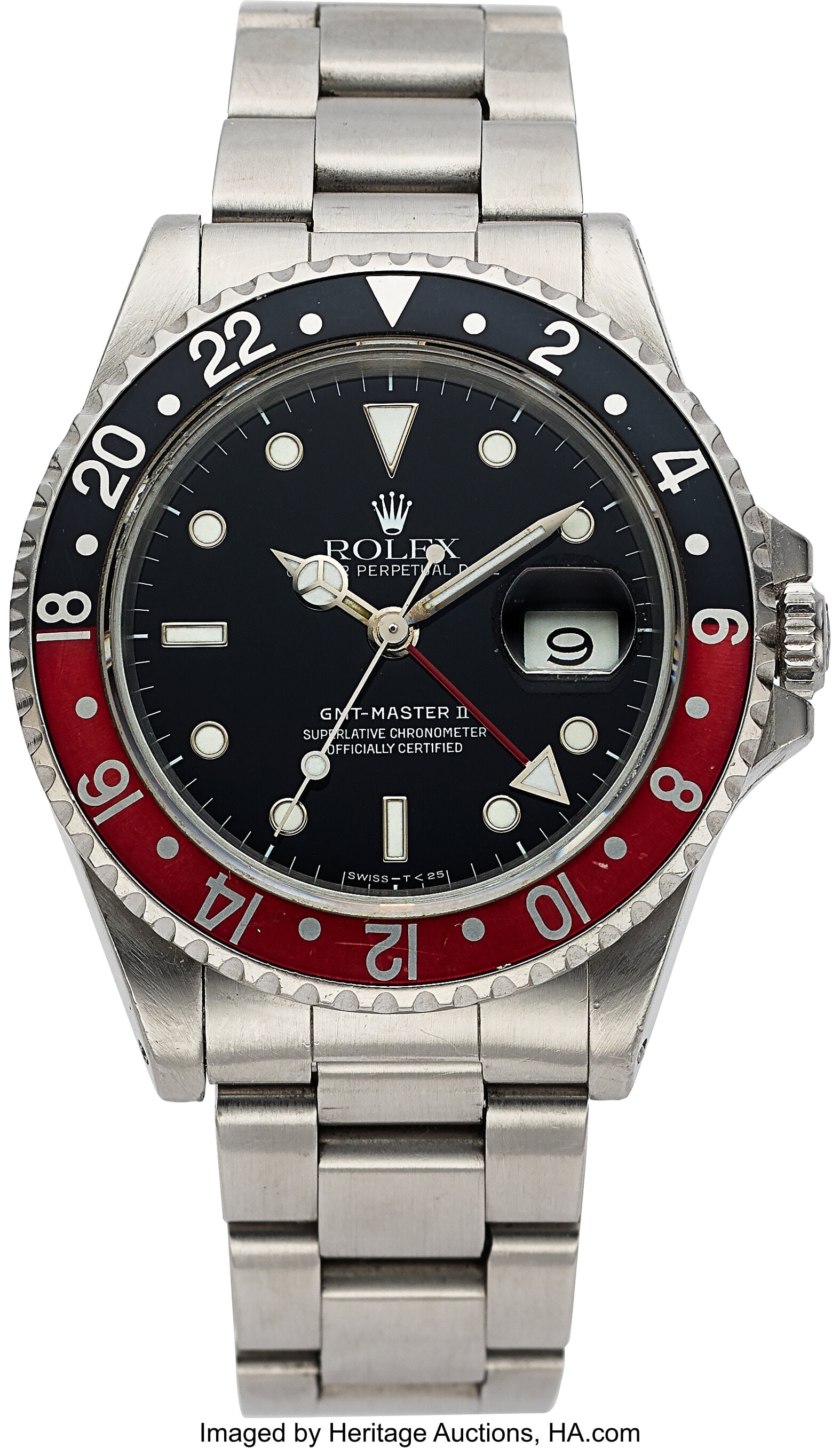 Rolex, Ref. 16710 GMT-Master II, "Coke", Full Se: Rolex, Ref. 16710 GMT-Master II, "Coke", Full Set, circa 1991 Case: 40 mm, stainless steel, three body case, with screw down caseback,