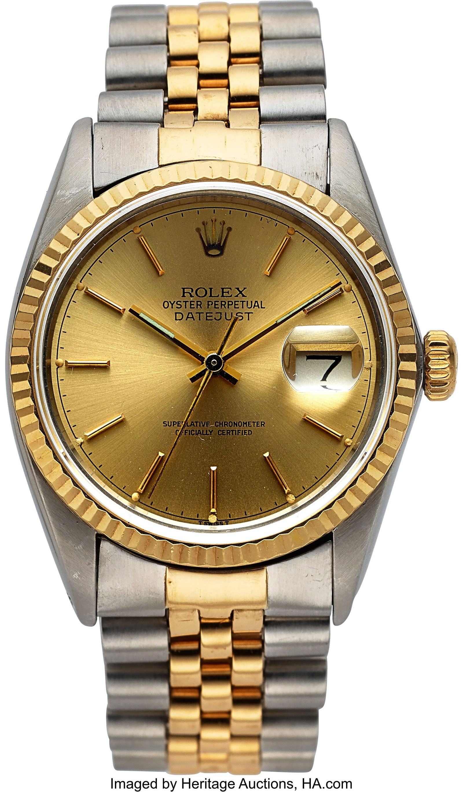 Rolex Oyster Perpetual Datejust, Two Tone, 18k Y: Rolex Oyster Perpetual Datejust, Two Tone, 18k Yellow Gold and Stainless Steel, Ref. 16013 Case: 36 mm, stainless steel and 18k yellow gold, three