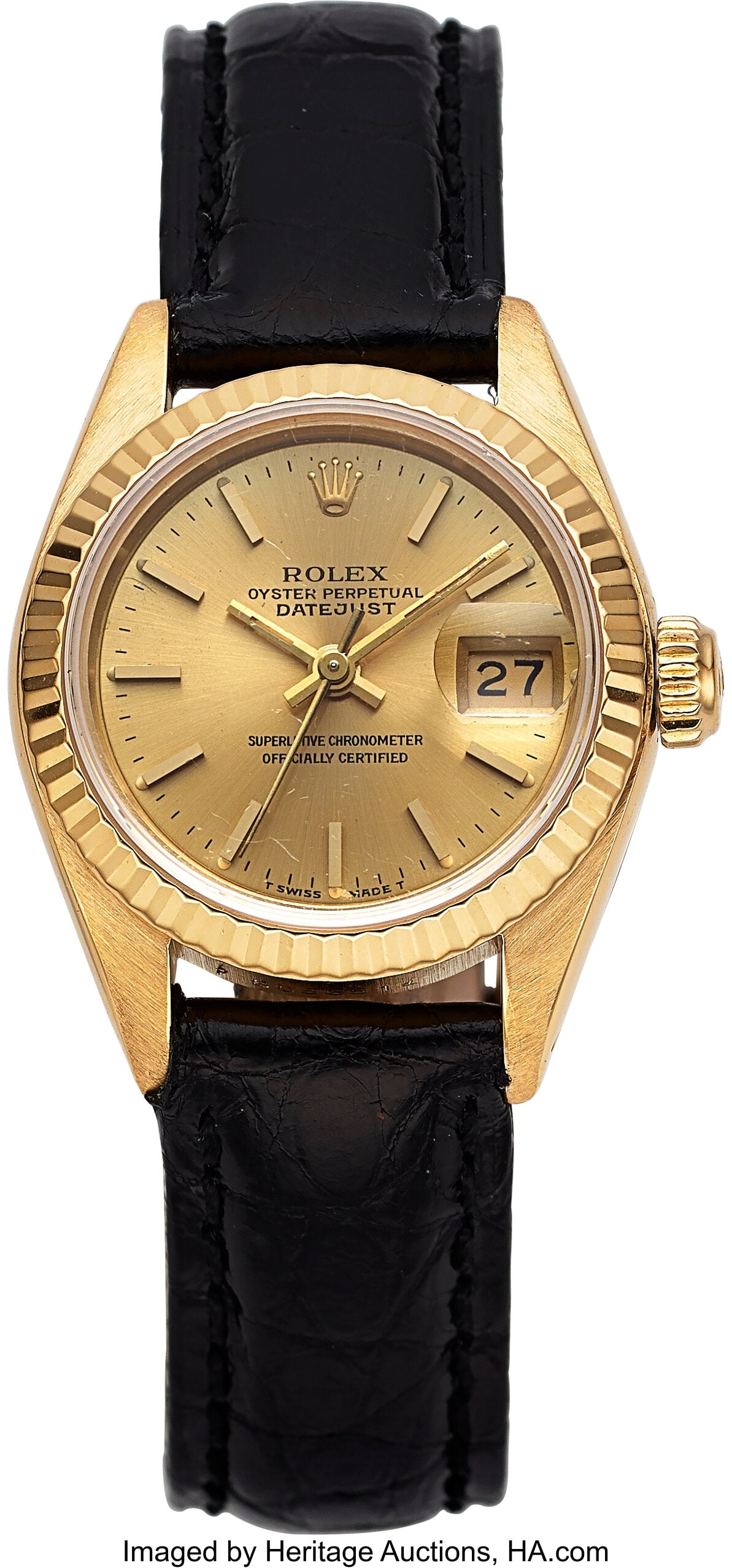 Rolex Ladies Oyster Perpetual Datejust, 18k Yell: Rolex Ladies Oyster Perpetual Datejust, 18k Yellow Gold, Ref. 69178 Case: 26 mm, 18k yellow gold, three body, screw-down case back and crown, fixed