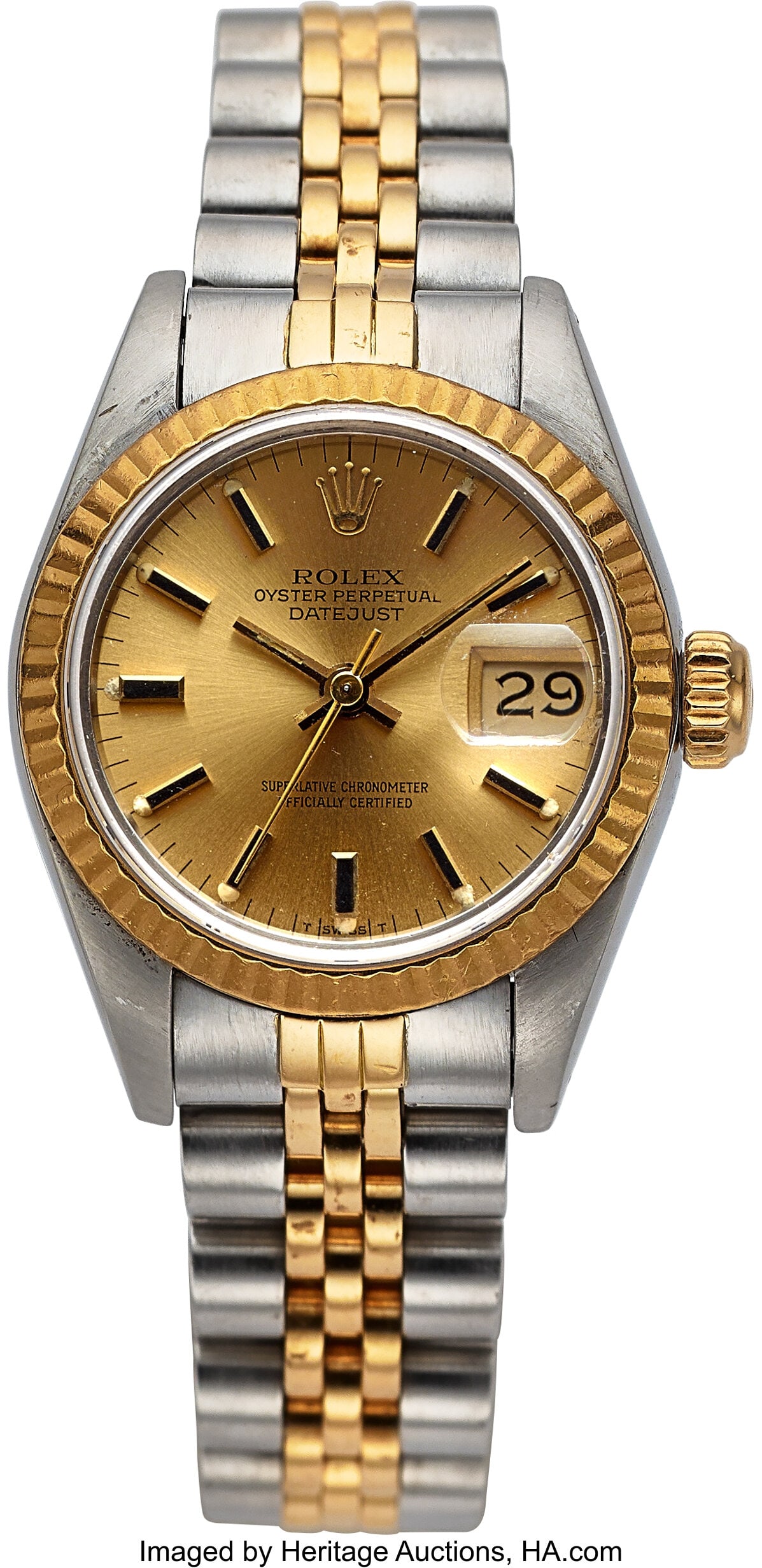 Rolex Ladies Oyster Perpetual Datejust, Two Tone: Rolex Ladies Oyster Perpetual Datejust, Two Tone 18k Yellow Gold and Stainless Steel, Ref. 69173 Case: 26 mm, stainless steel and 18k yellow gold, three