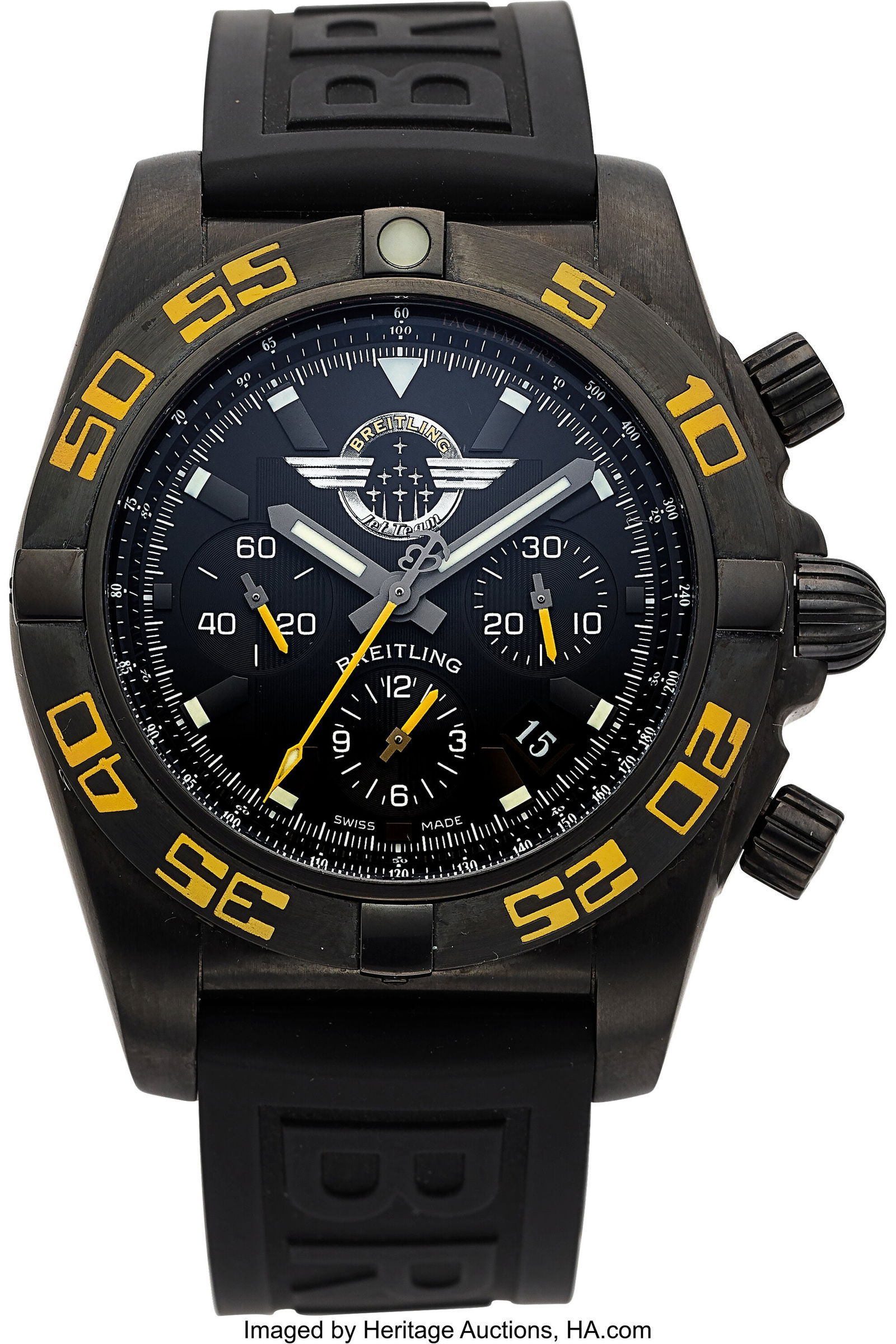 Breitling Chronometer Jet Team American Tour Lim: Breitling Chronometer Jet Team American Tour Limited Edition 91/500, Full Set, Ref. MB01109 Case: 45 mm, brushed black stainless steel, three body, screw