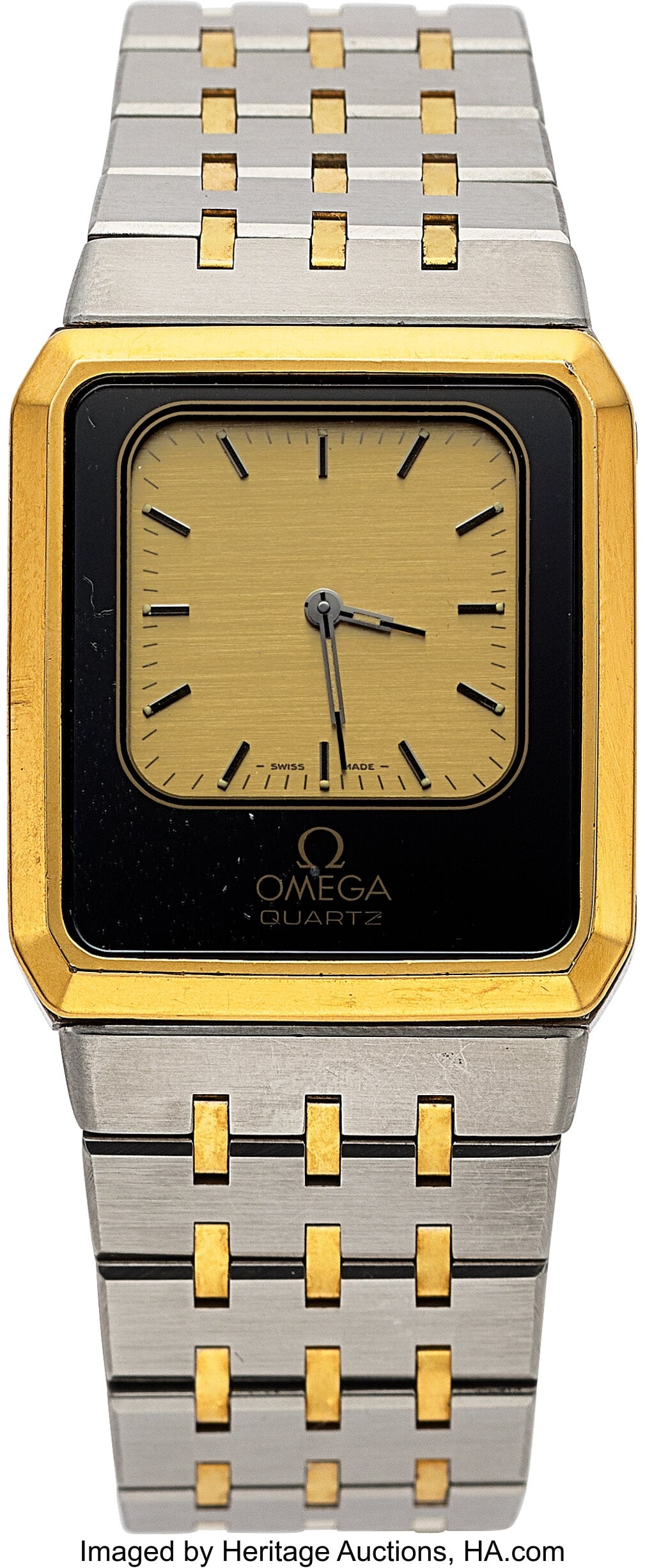 Omega Quartz Equinoxe Dual Face, Ref. 1655 Case: Omega Quartz Equinoxe Dual Face, Ref. 1655 Case: 27 mm x 30 mm, 14k yellow gold and steel, reversable case, 4 screw, 186.0013/386.0813