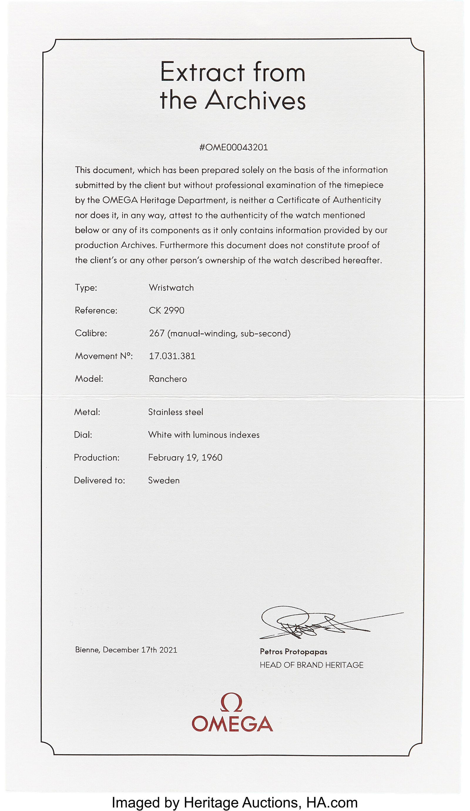 Omega Ranchero White Dial, Ref. 2990-1, circa 19 - 4