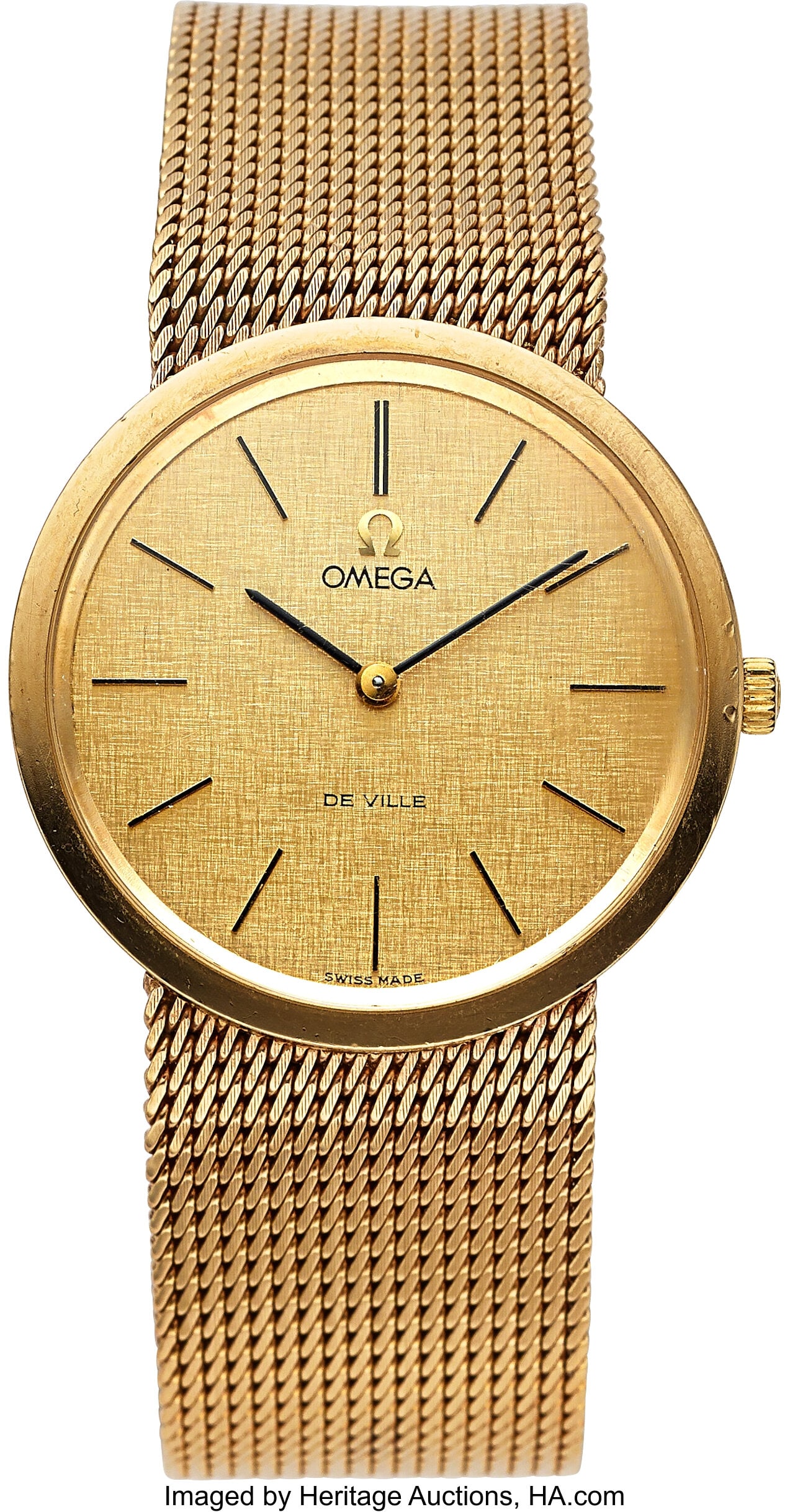 Omega De Ville 9k Yellow Gold, Ref. 3115494 Cas: Omega De Ville 9k Yellow Gold, Ref. 3115494 Case: 33 mm, 9k yellow gold, two body, snap-on case back Dial: champagne dial with gold line hour
