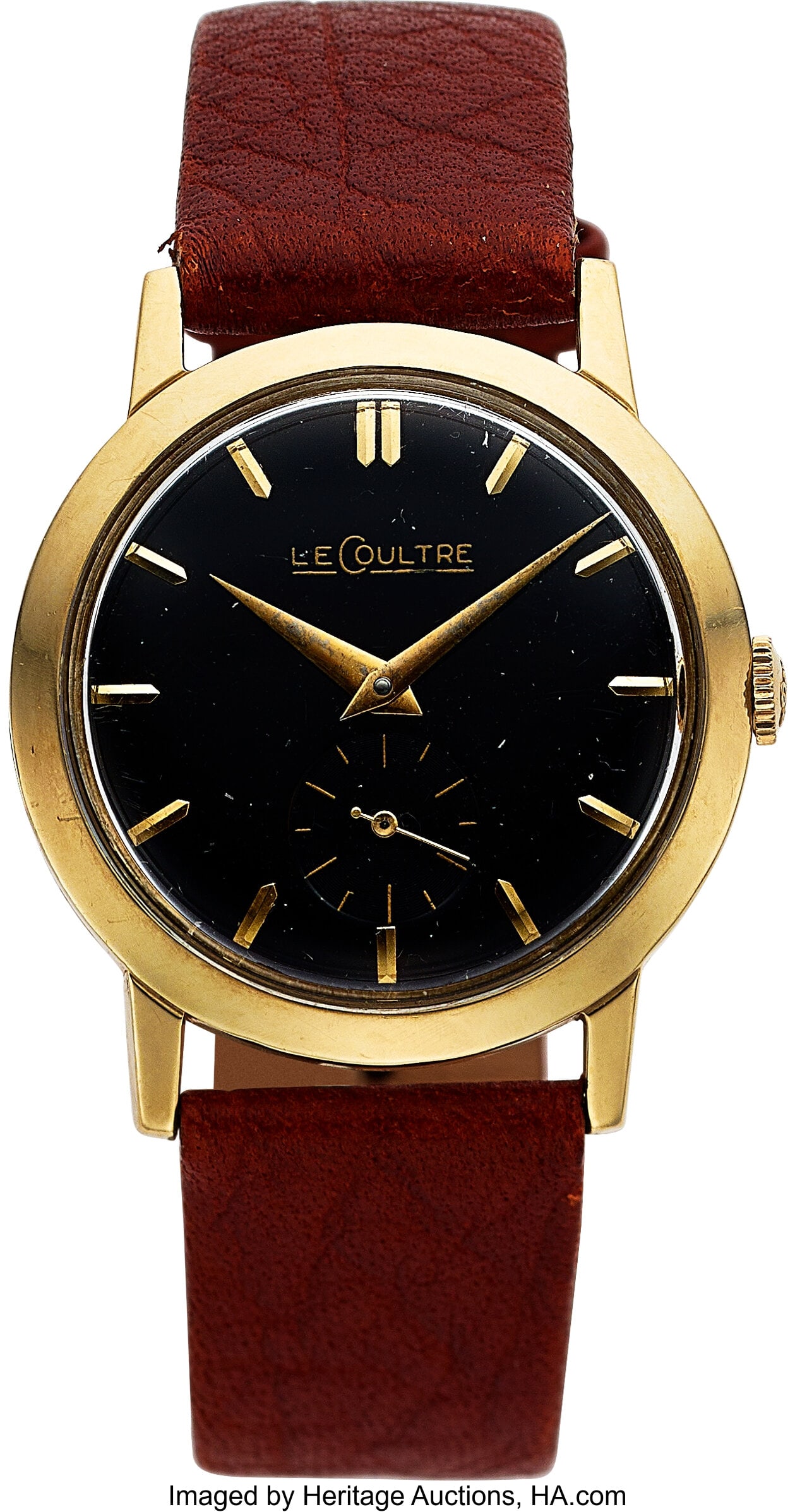 Jaeger-LeCoultre 14k Yellow Gold Wristwatch Cas: Jaeger-LeCoultre 14k Yellow Gold Wristwatch Case: 33 mm, 14k gold, two body, 92242 Dial: black dial with gold hour indexes and a seconds subdial at 6 o'clock,