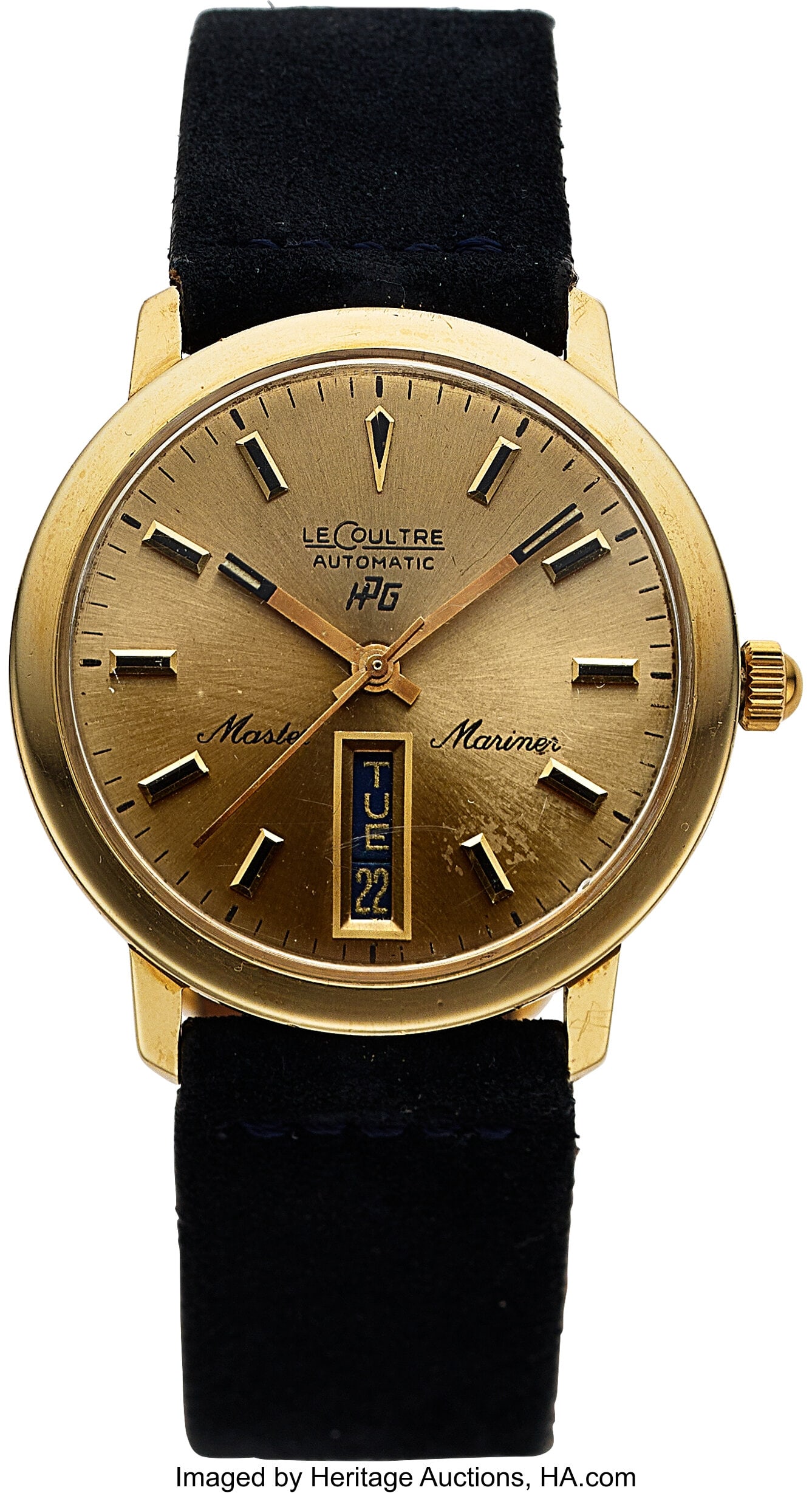 LeCoultre Automatic Master Mariner Case: 33 mm: LeCoultre Automatic Master Mariner Case: 33 mm, 14k yellow gold, three body with screw-down case back Dial: gold dial with gold bordered black hour indexes and a