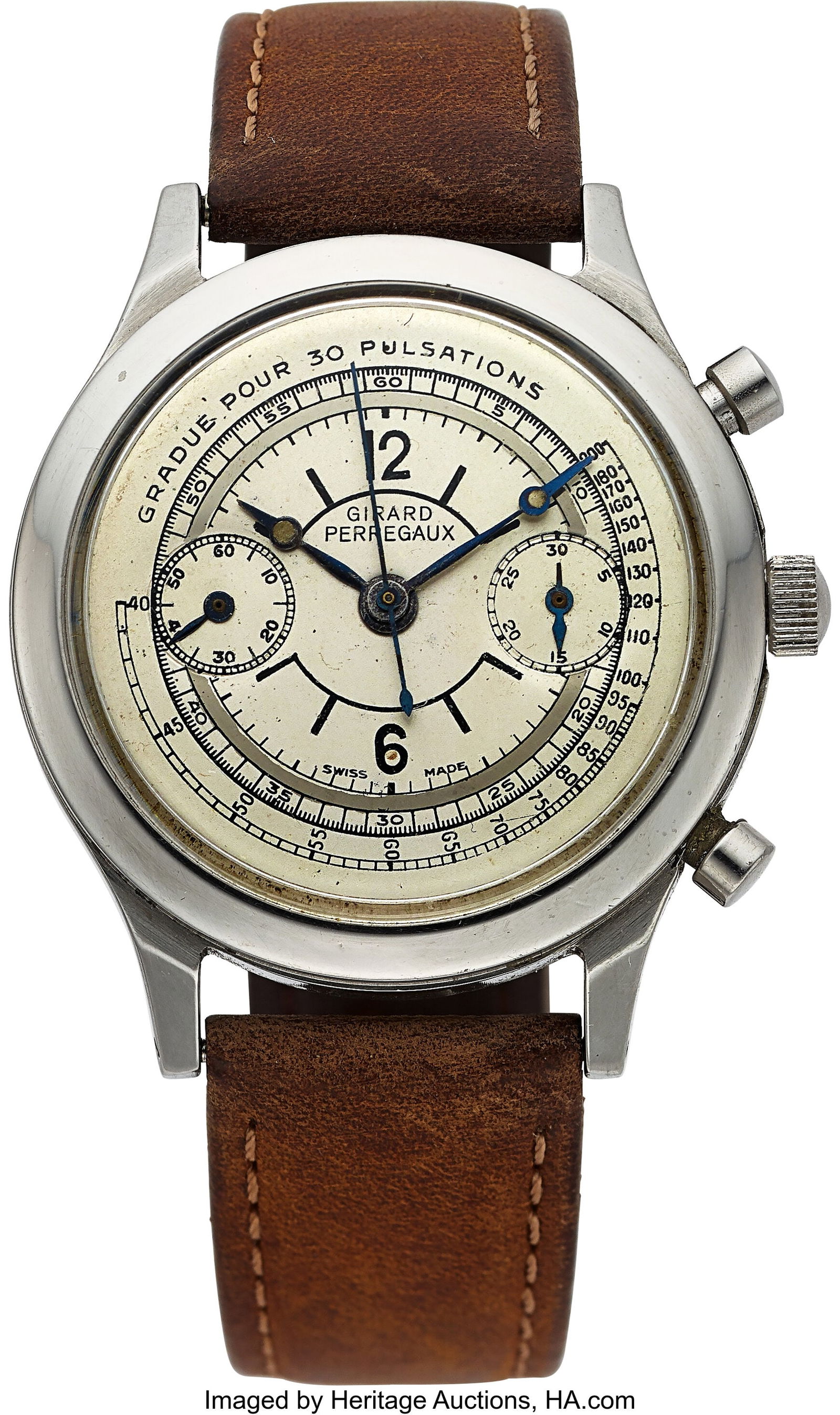Vintage Girard Perregaux Pulsation Chronograph,: Vintage Girard Perregaux Pulsation Chronograph, Ref. 8432, Circa 1960 Case: 38 mm, stainless steel, three body, screw-down case back Dial: silvered