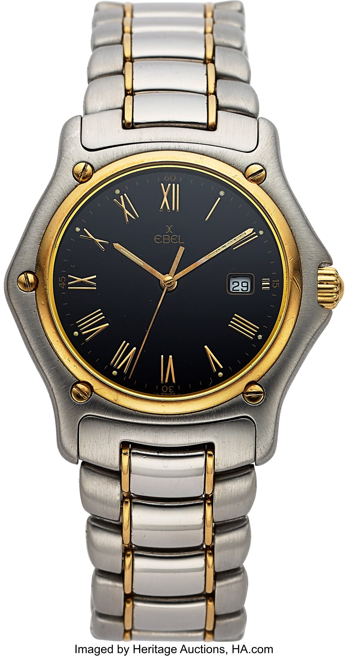 Ebel 1911 Stainless Steel and 18k Yellow Gold, R: Ebel 1911 Stainless Steel and 18k Yellow Gold, Ref. 187902 Case: 33 mm, stainless steel and 18k yellow gold, three body, 8 screw case back, 18k yellow gold f