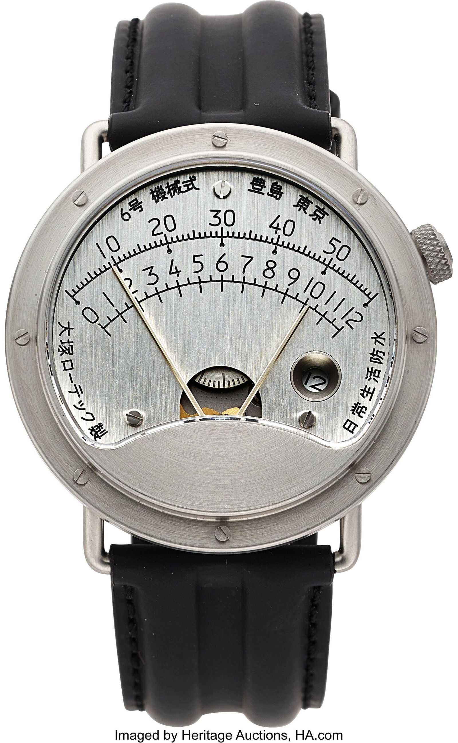 Otsuka Lotec No.6 Full Set Case: 42 mm, stainle: Otsuka Lotec No.6 Full Set Case: 42 mm, stainless steel, three body, screw-down exhibition case back, No. P06-19999 Dial: silver dial, black