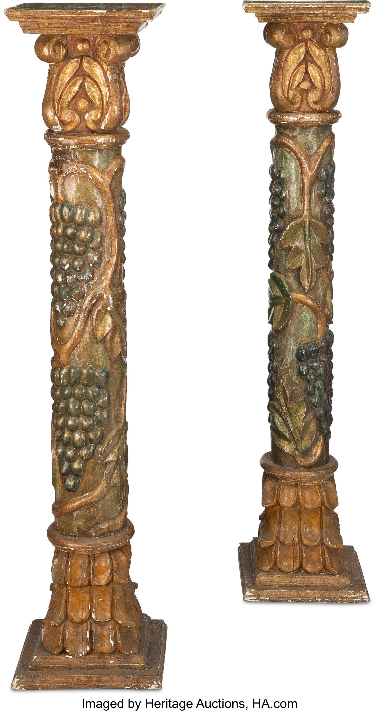 A Pair of Spanish Colonial Carved Pedestals 47 x: A Pair of Spanish Colonial Carved Pedestals 47 x 9-5/8 x 10-1/4 inches (119.4 x 24.4 x 26.0 cm) (each) Property from the Collection of Frederick H&peri