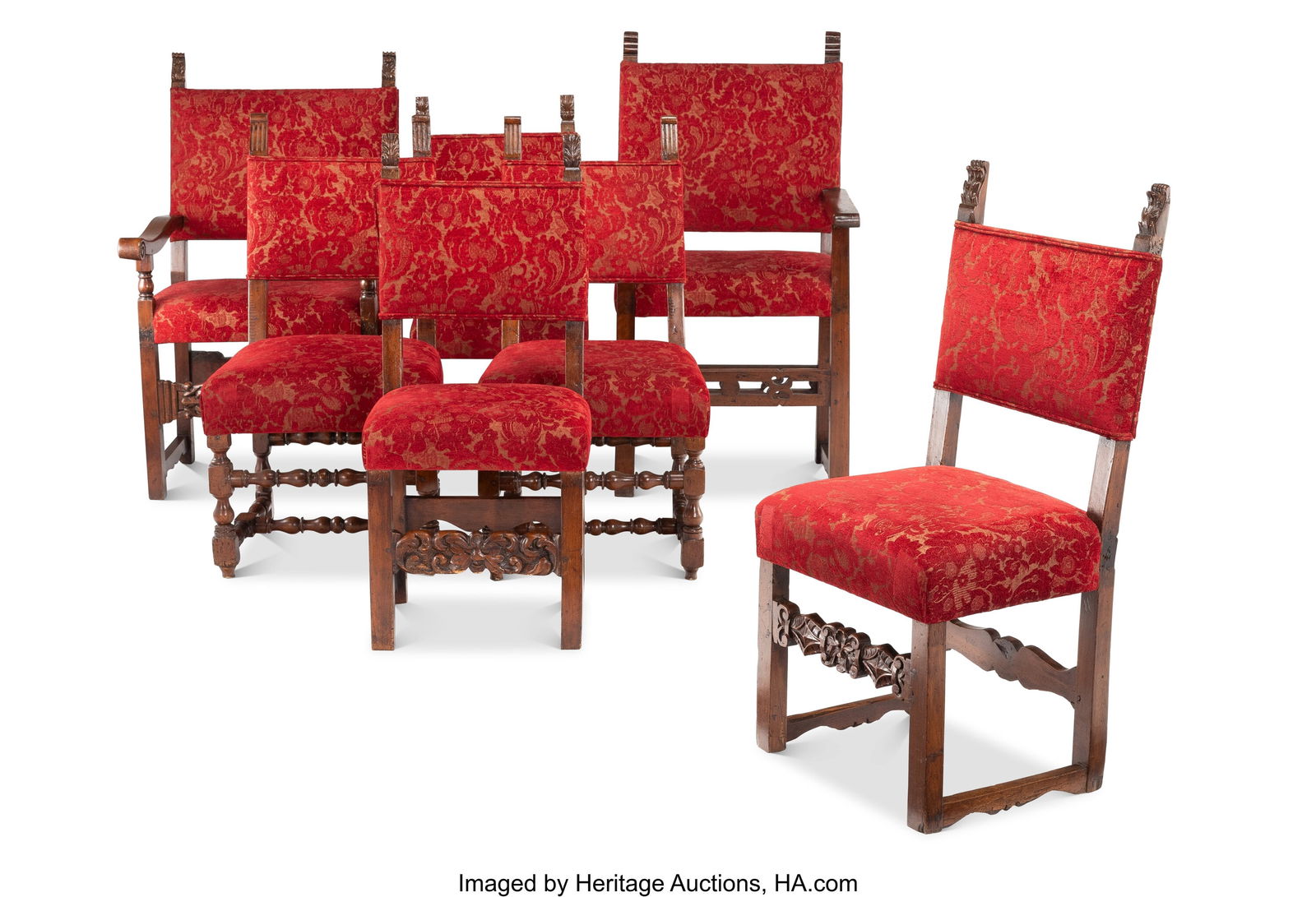 A Matched Set of Seven Italian Baroque Walnut Ch (1 of 2)