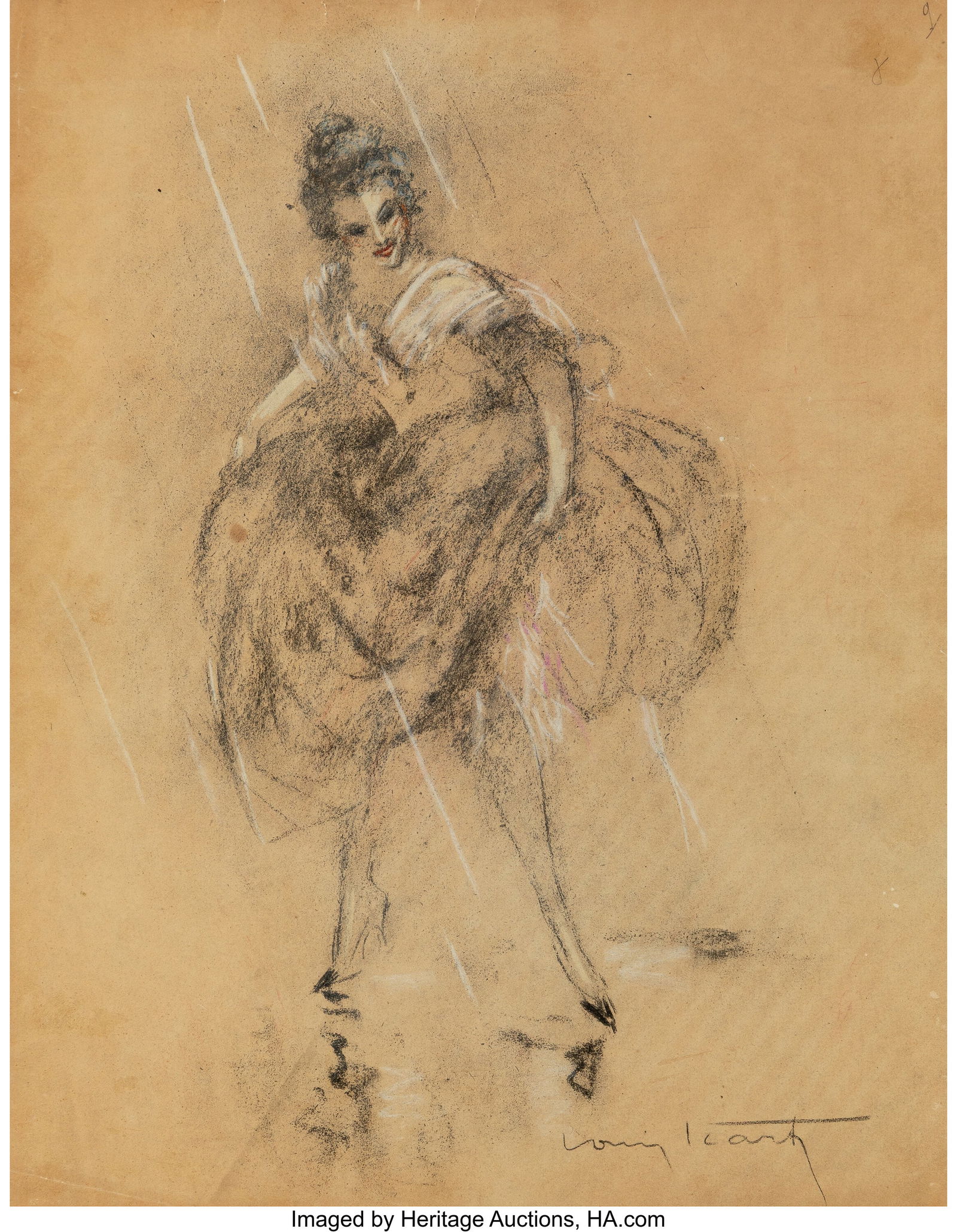 Louis Icart (French, 1888-1950) Costume pour le: Louis Icart (French, 1888-1950) Costume pour le carnaval de Venise; Dessins de Femme (two works) Lithographs with pastel on tan paper 17-1/2 x 13-3/4 inches &lpa