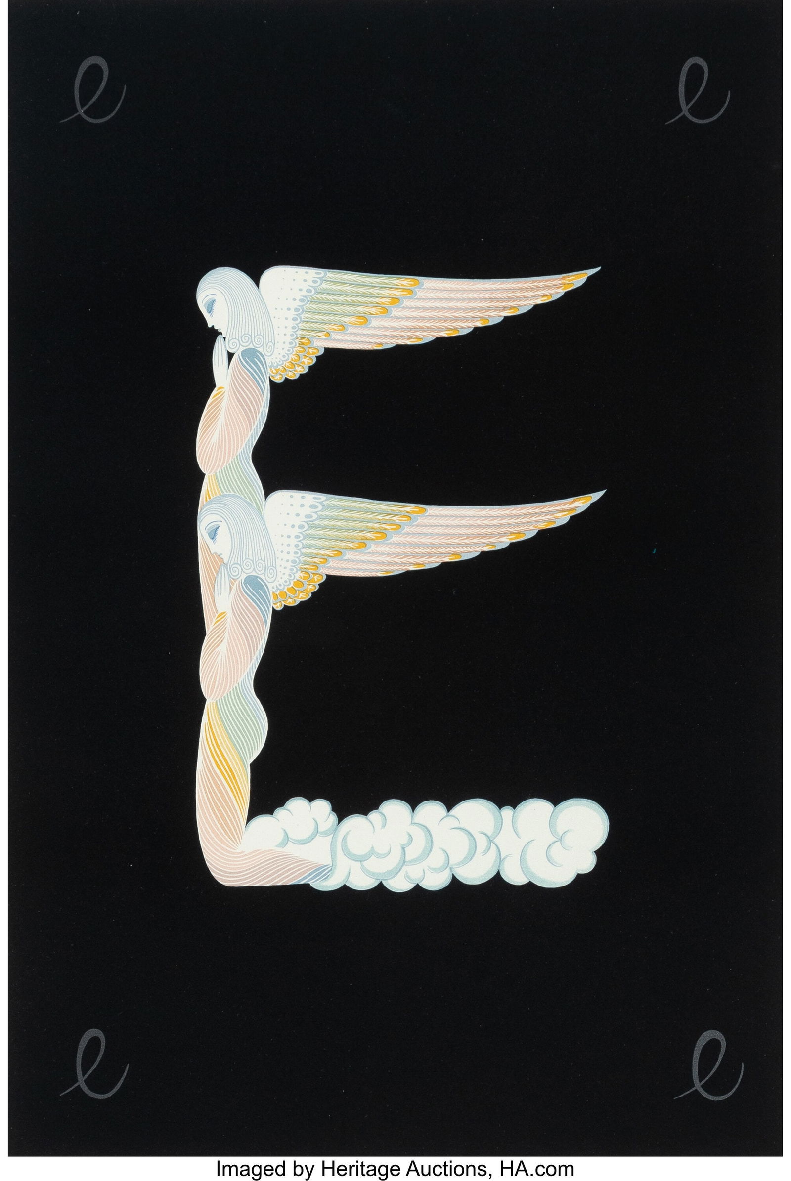 Erté (Romain de Tirtoff) (Russian/French, 1892-: Erté (Romain de Tirtoff) (Russian/French, 1892-1990) The Letter E, from the Alphabet series; Love- Tennis (three works), 1976; 1974