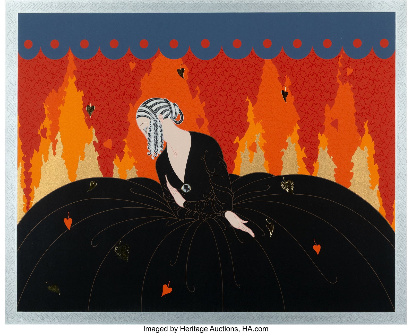 Erté (Romain de Tirtoff) (Russian/French, 1892-: Erté (Romain de Tirtoff) (Russian/French, 1892-1990) Memories, 1986 Screenprint in colors with metallic foil and embossing on wove paper 31-1/2 x 26 inch