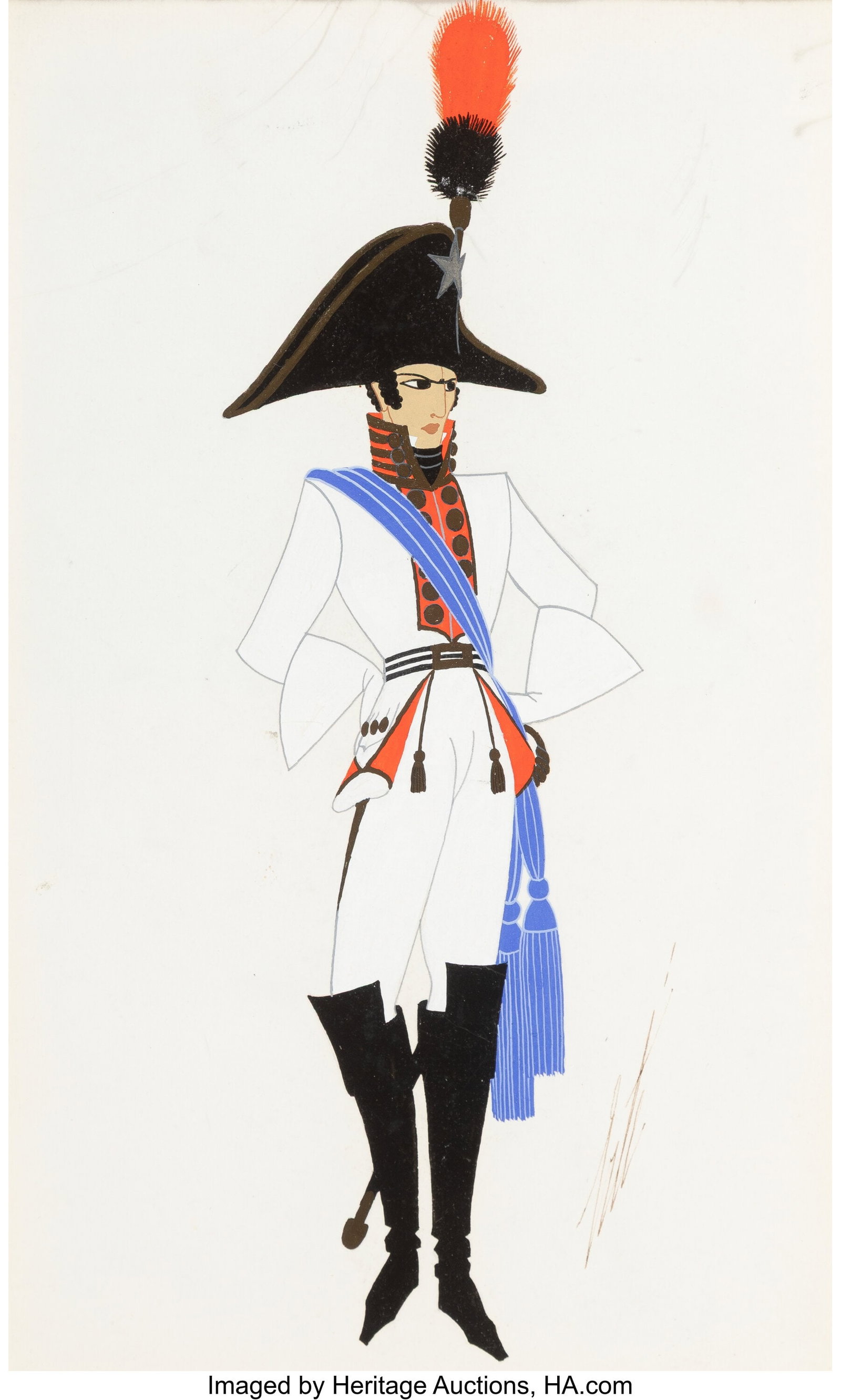 Erté (Romain de Tirtoff) (Russian/French, 1892-: Erté (Romain de Tirtoff) (Russian/French, 1892-1990) Officer Italien, 1934 Tempera on paper 14-1/4 x 8-1/4 inches (36.2 x 21.0 cm&