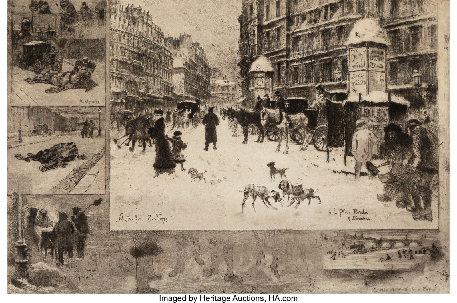 Félix Hilaire Buhot (French, 1847-1898) Hiver à Paris (Winter in Paris), 1879 (1 of 3)