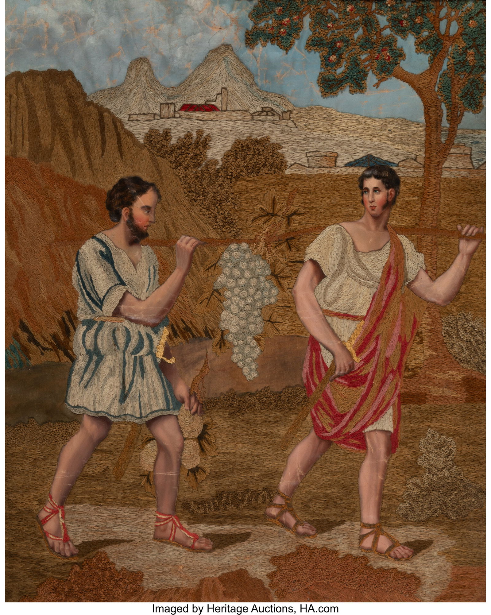 French School The Winemakers, late 19th century: French School The Winemakers, late 19th century Embroidery and oil on canvas 23-3/8 x 19-1/4 inches (59.4 x 48.9 cm) (sight) Property from the Collectio