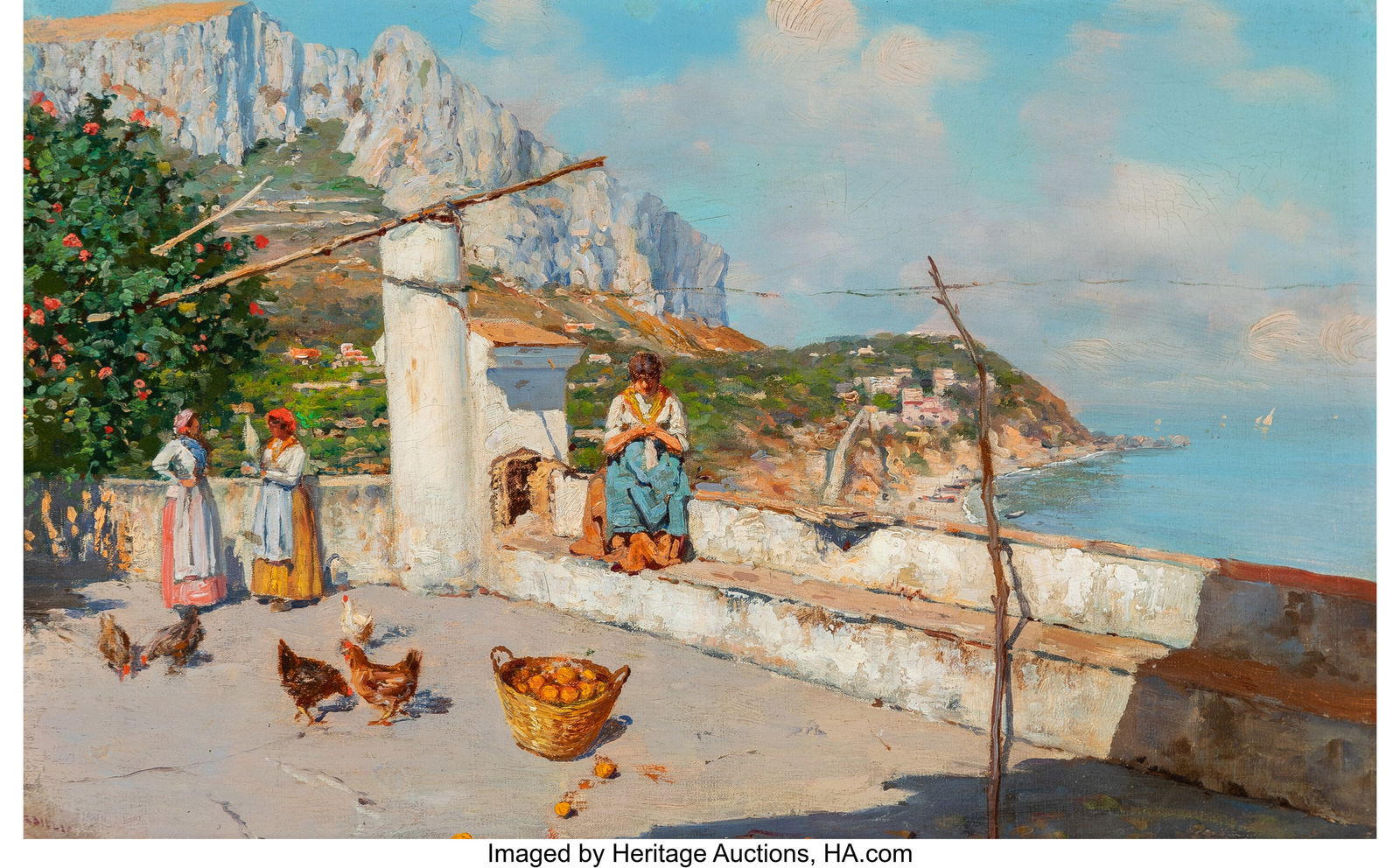 Giuseppe Giardiello (Italian, 1877-1920) On the: Giuseppe Giardiello (Italian, 1877-1920) On the terrace, Capri Oil on canvas 10 x 16 inches (25.4 x 40.6 cm) Signed lower left: G. Giardiello