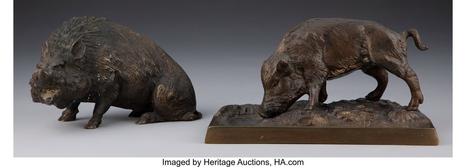 Continental School (19th Century) Two Boars Pati: Continental School (19th Century) Two Boars Patinated bronze 3-1/2 x 7-1/2 x 4 inches (8.9 x 19.1 x 10.2 cm) (tallest) PROVENANCE: Doro