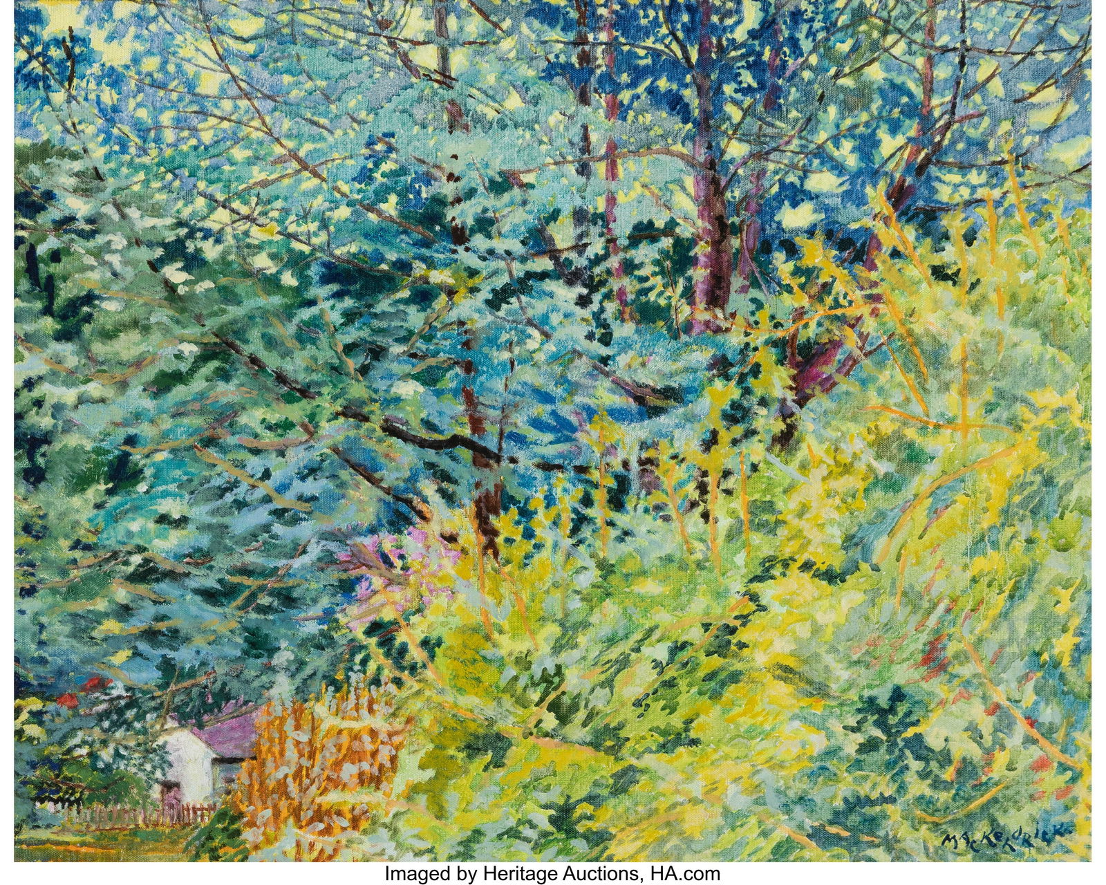 Lilian Mackendrick (American, 1906) Untitled (Fo: Lilian Mackendrick (American, 1906) Untitled (Forest Landscape), 1967 Oil on canvas 16 x 20 inches (40.6 x 50.8 cm) Signed lower right: Ma