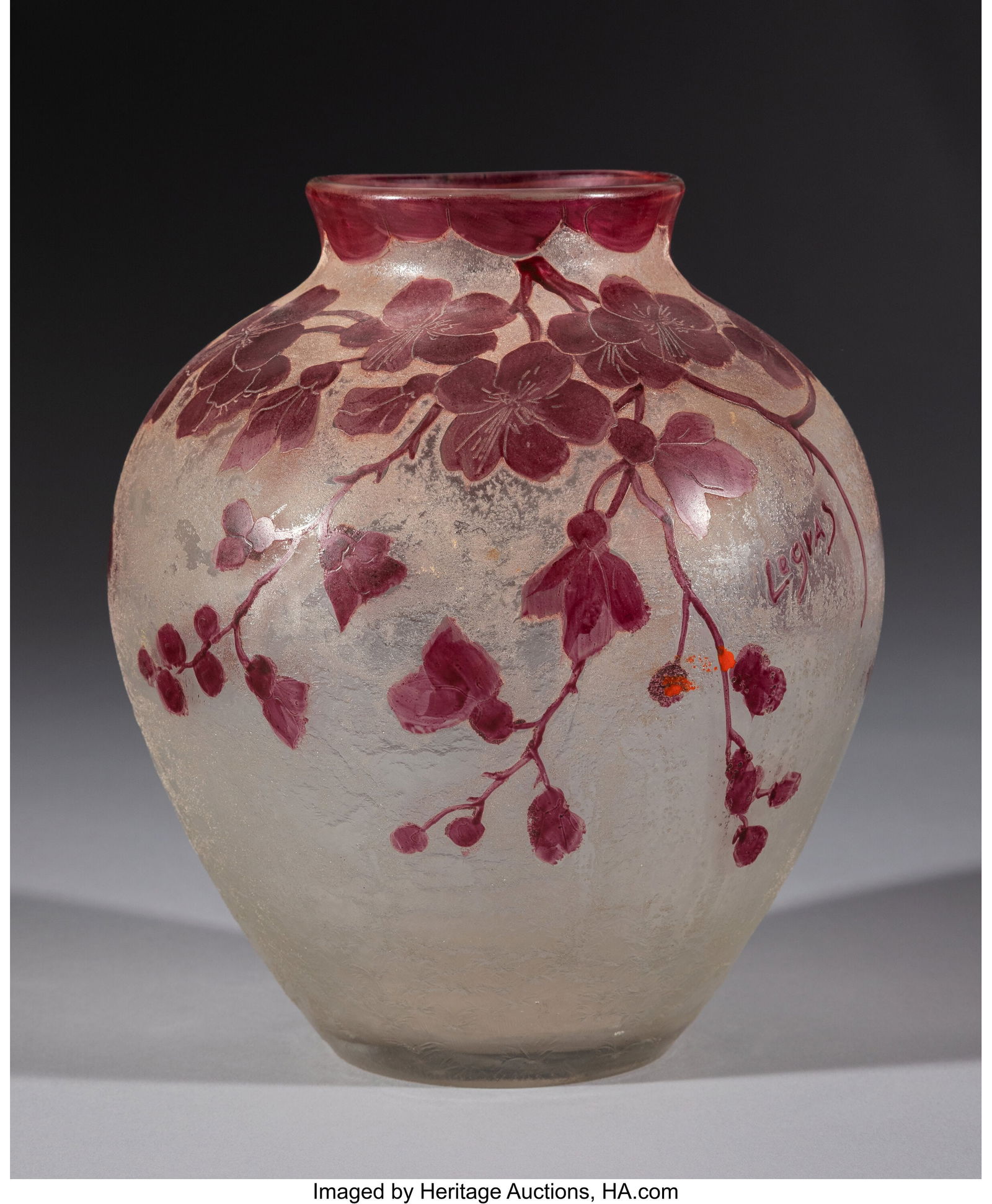 A Legras & Cie Acid-Etched and Enameled Glass Ru: A Legras & Cie Acid-Etched and Enameled Glass Rubis Vase, circa 1900 Marks: Legras 8-1/4 inches (21.0 cm) HID03101062020 © 2026 Heritage Auctions | All R